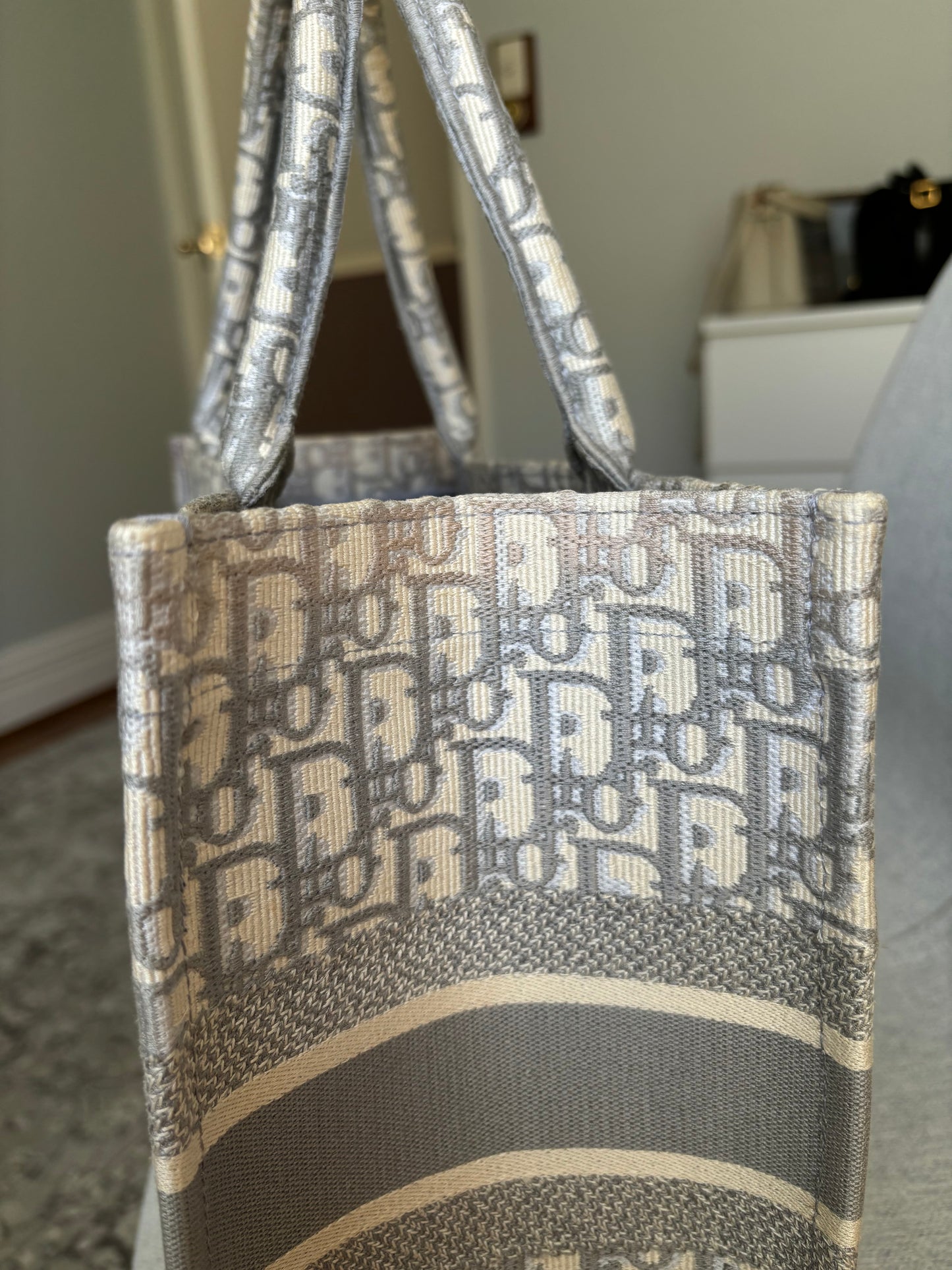 Christian Dior Medium Book Tote in Gradient Oblique Gray Ecru Trim (Limited Edition)