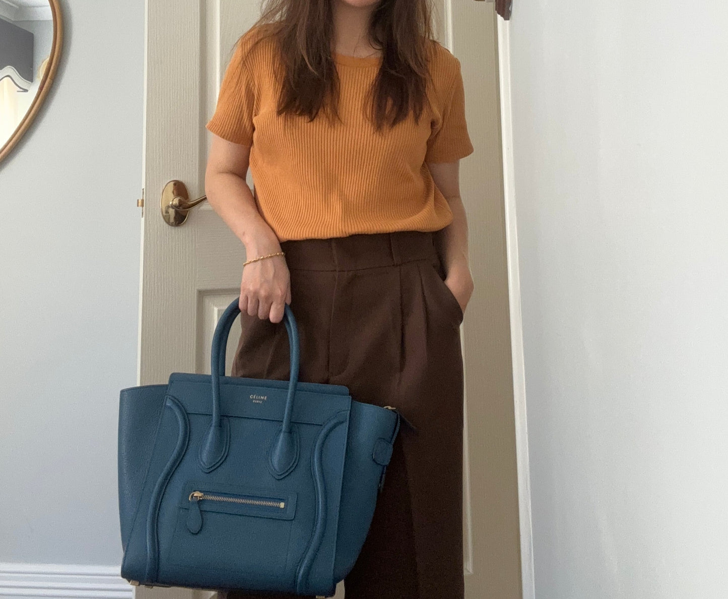 Celine Mini Luggage Tote in Blue Grained Leather