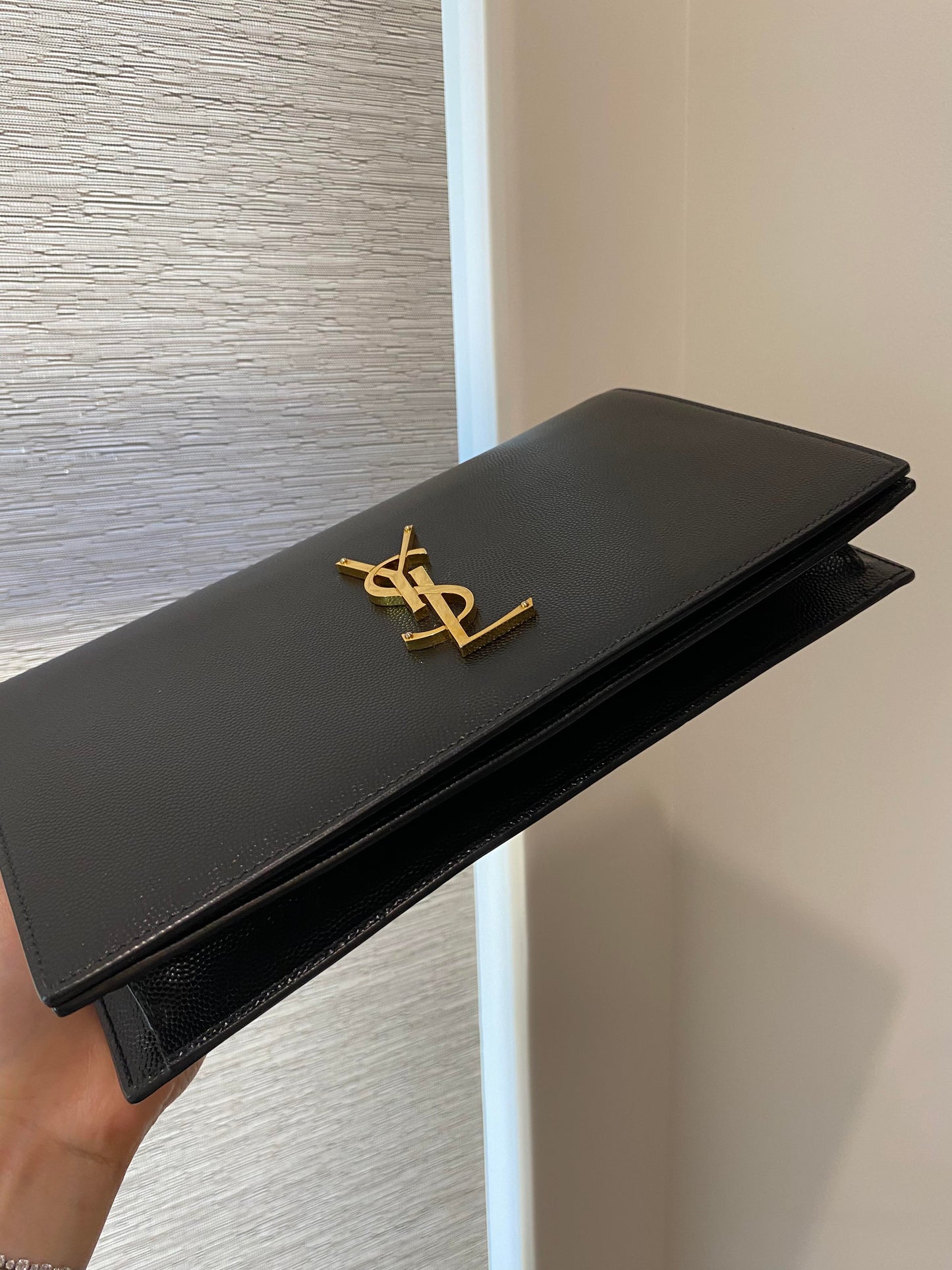 YSL Grained Leather Clutch with gold hardware