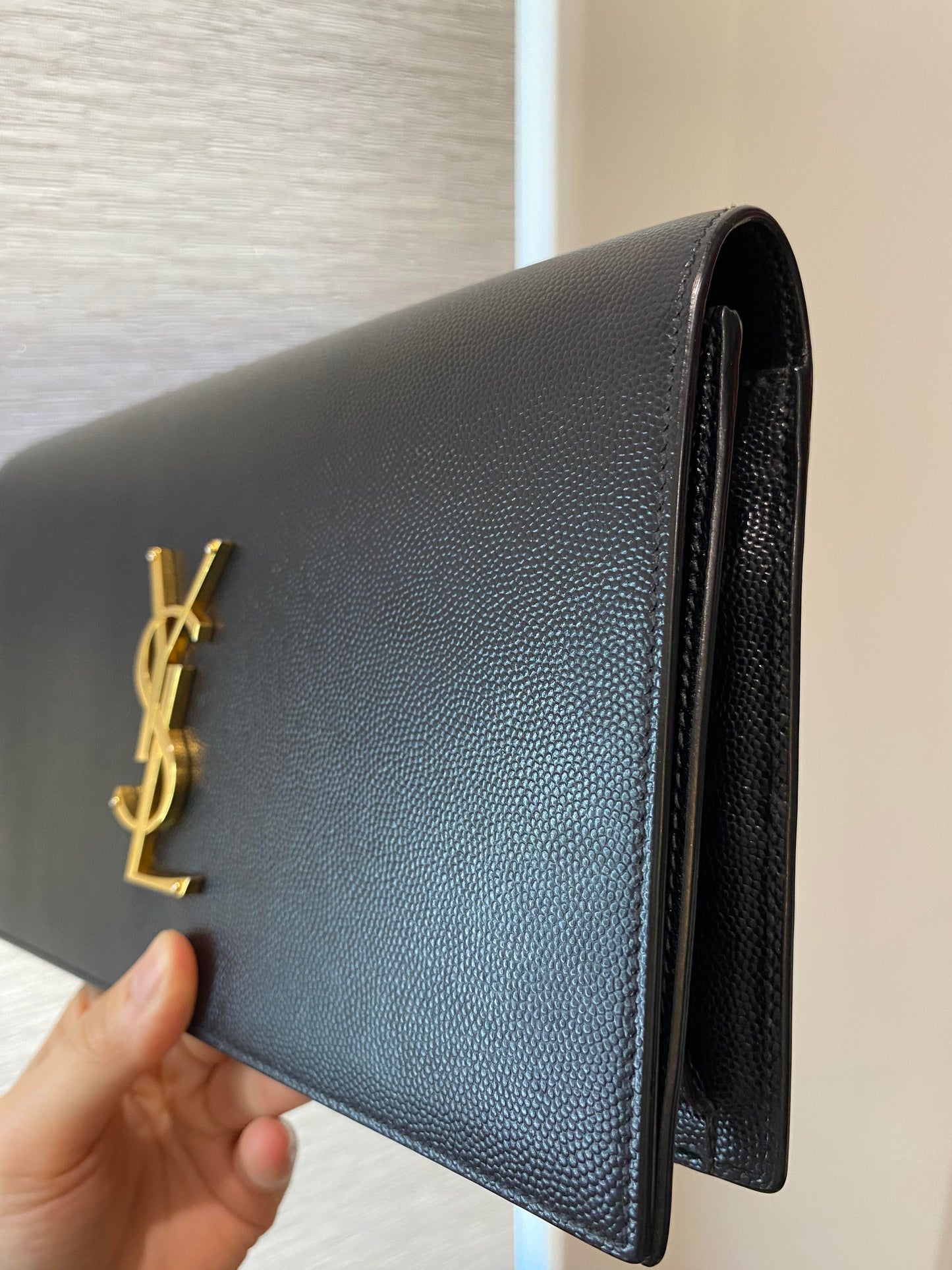 YSL Grained Leather Clutch with gold hardware