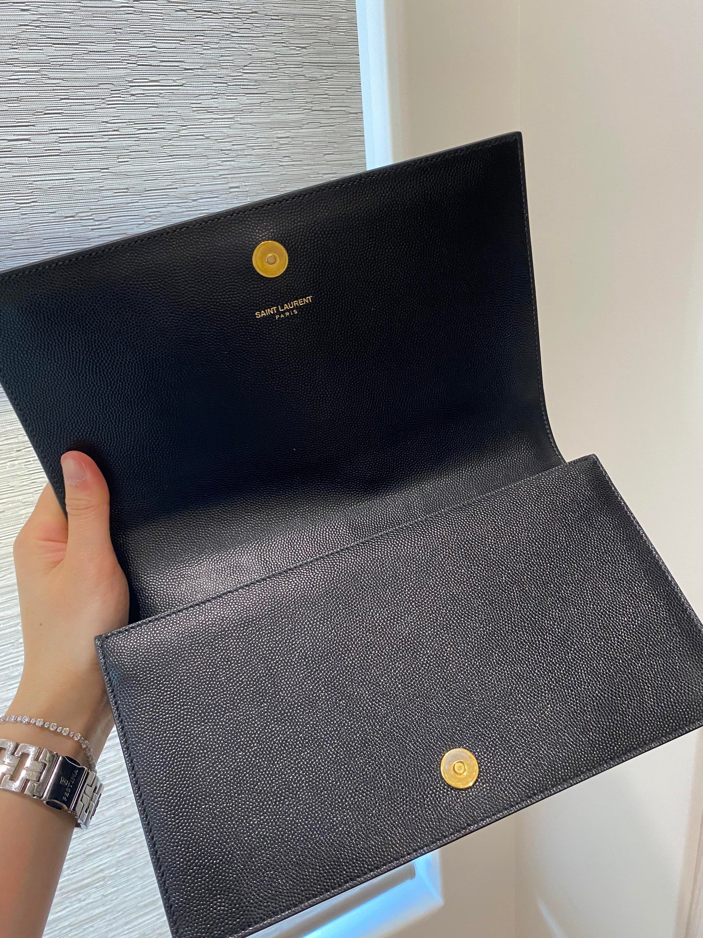 YSL Grained Leather Clutch with gold hardware