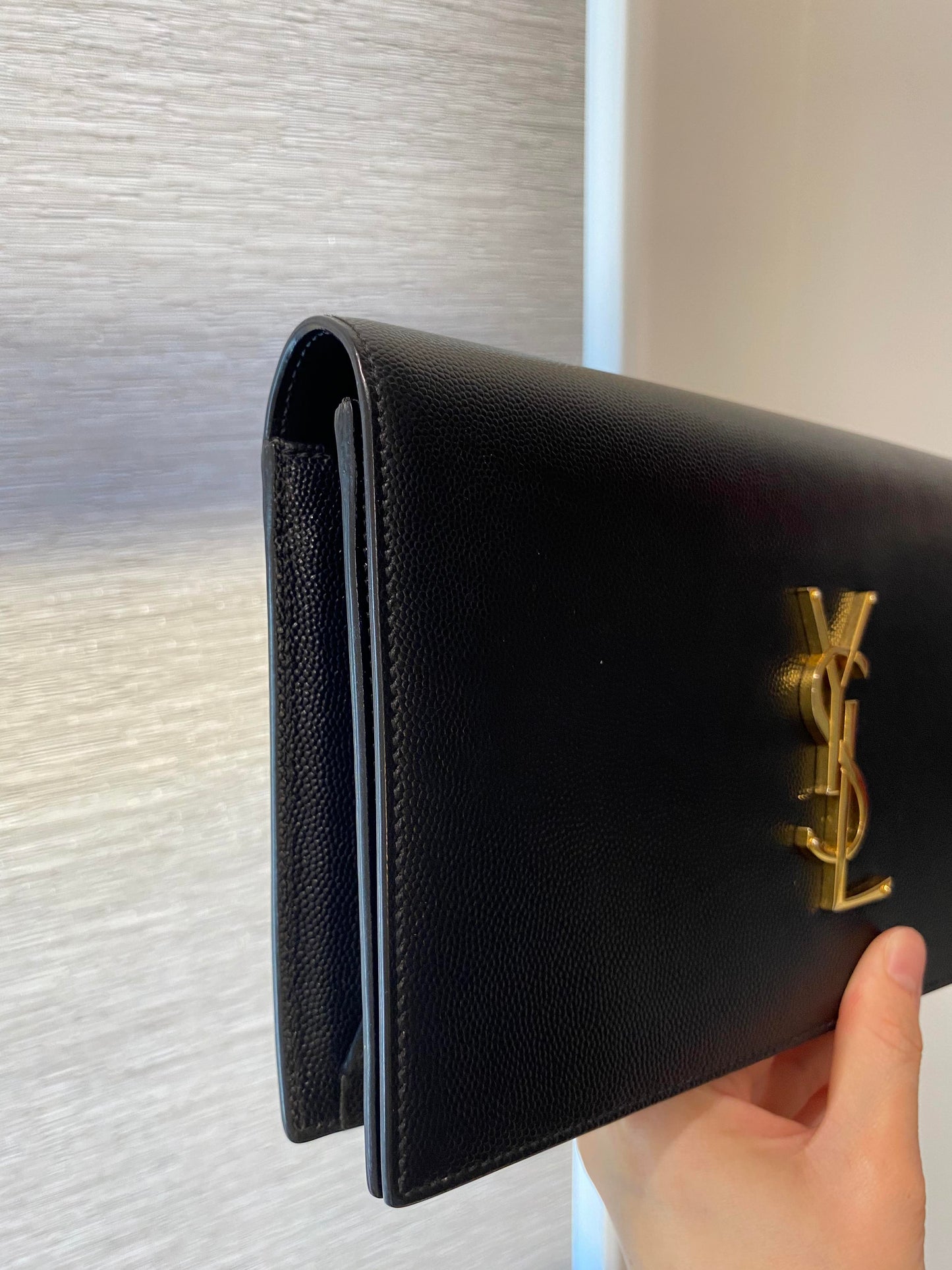 YSL Grained Leather Clutch with gold hardware