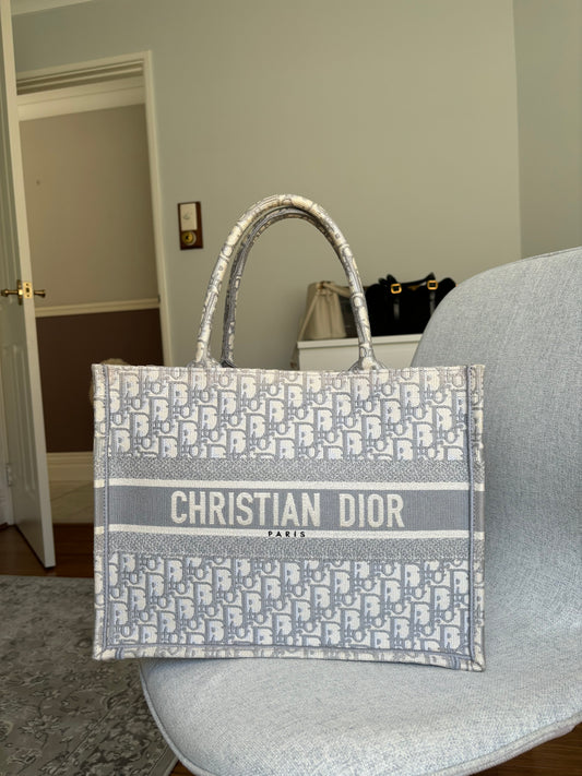 Christian Dior Medium Book Tote in Gradient Oblique Gray Ecru Trim (Limited Edition)