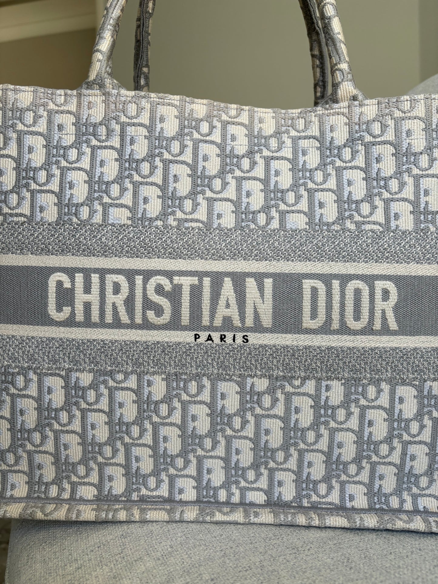 Christian Dior Medium Book Tote in Gradient Oblique Gray Ecru Trim (Limited Edition)
