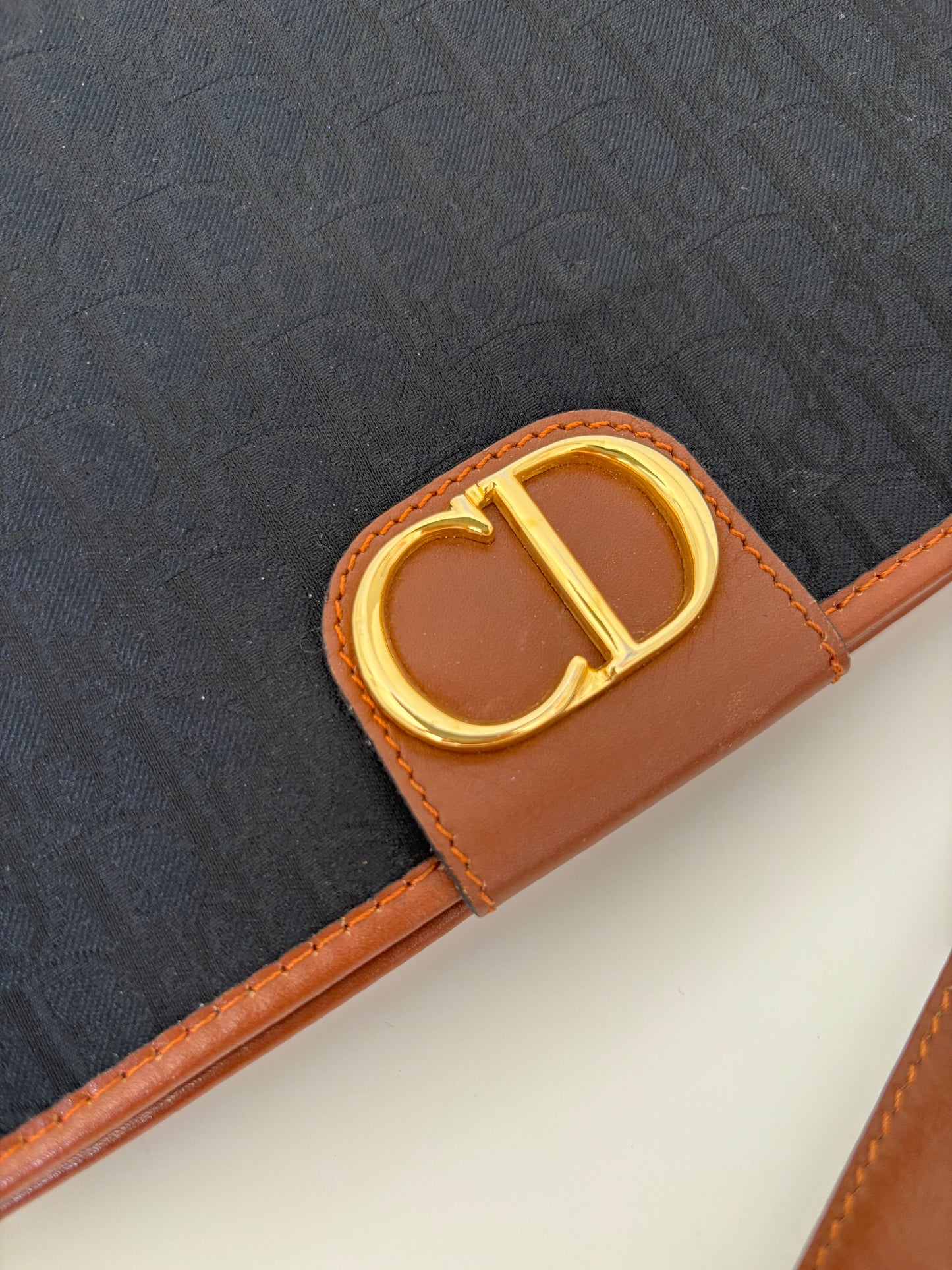 Christian Dior Black Oblique with Brown Leather Trim