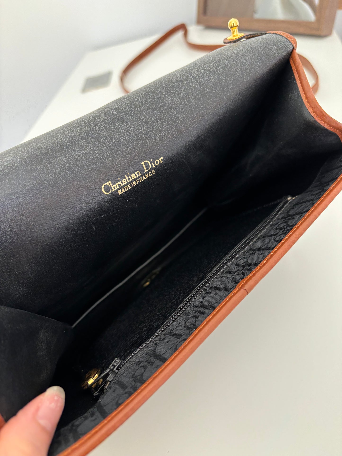 Christian Dior Black Oblique with Brown Leather Trim