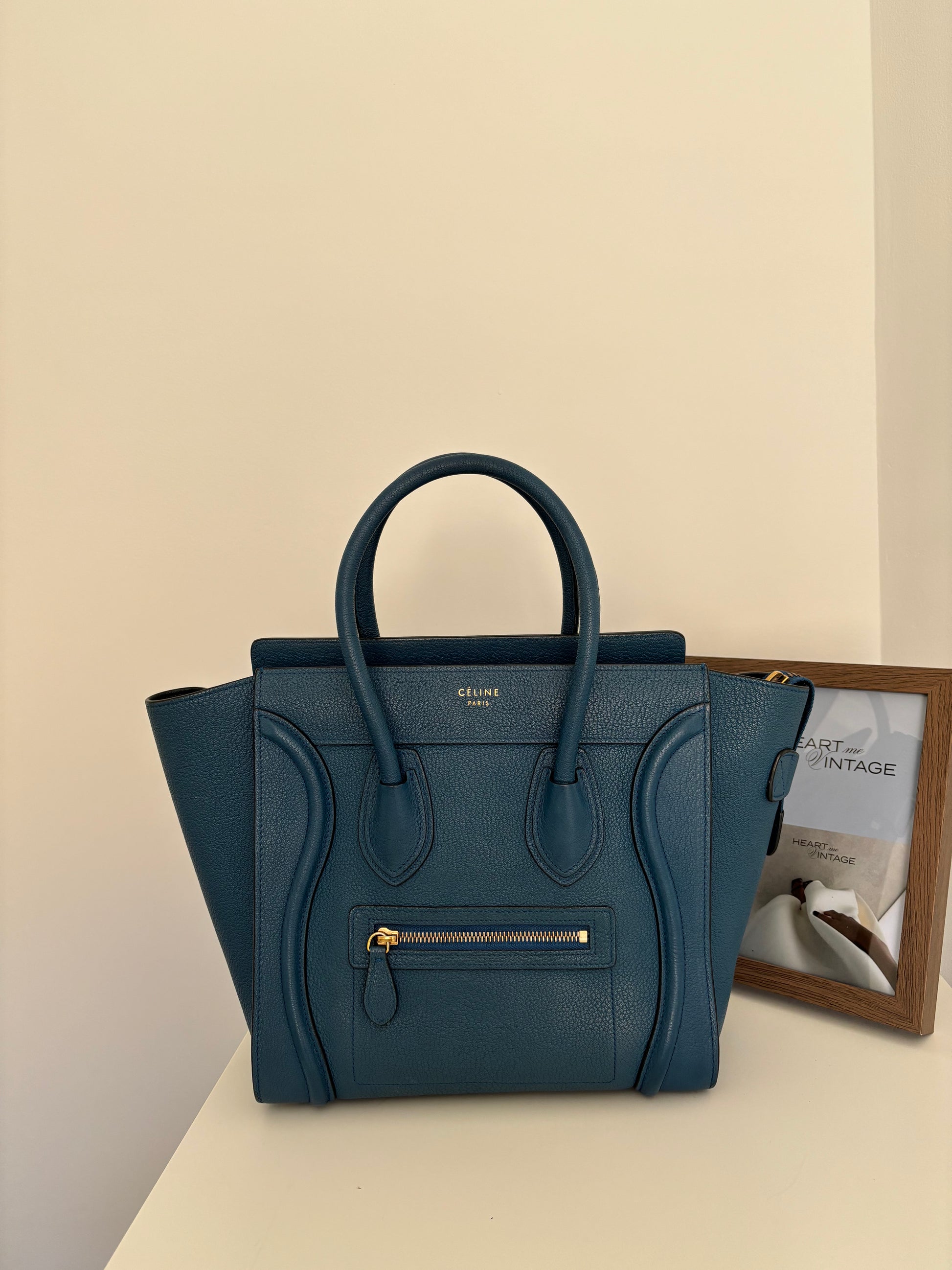 Celine Mini Luggage Tote in Blue Grained Leather