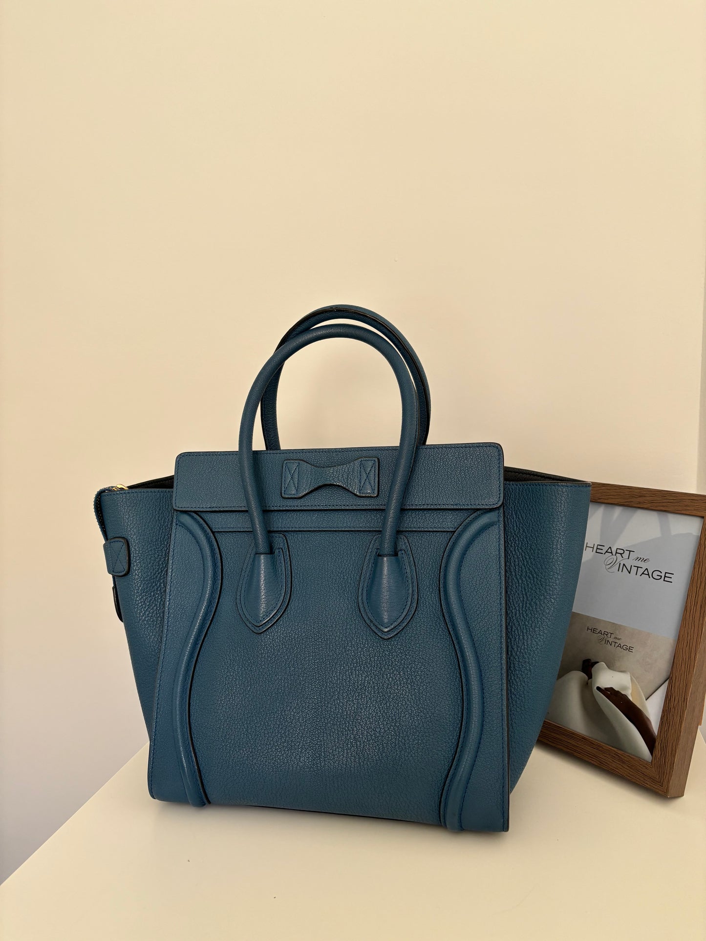 Celine Mini Luggage Tote in Blue Grained Leather