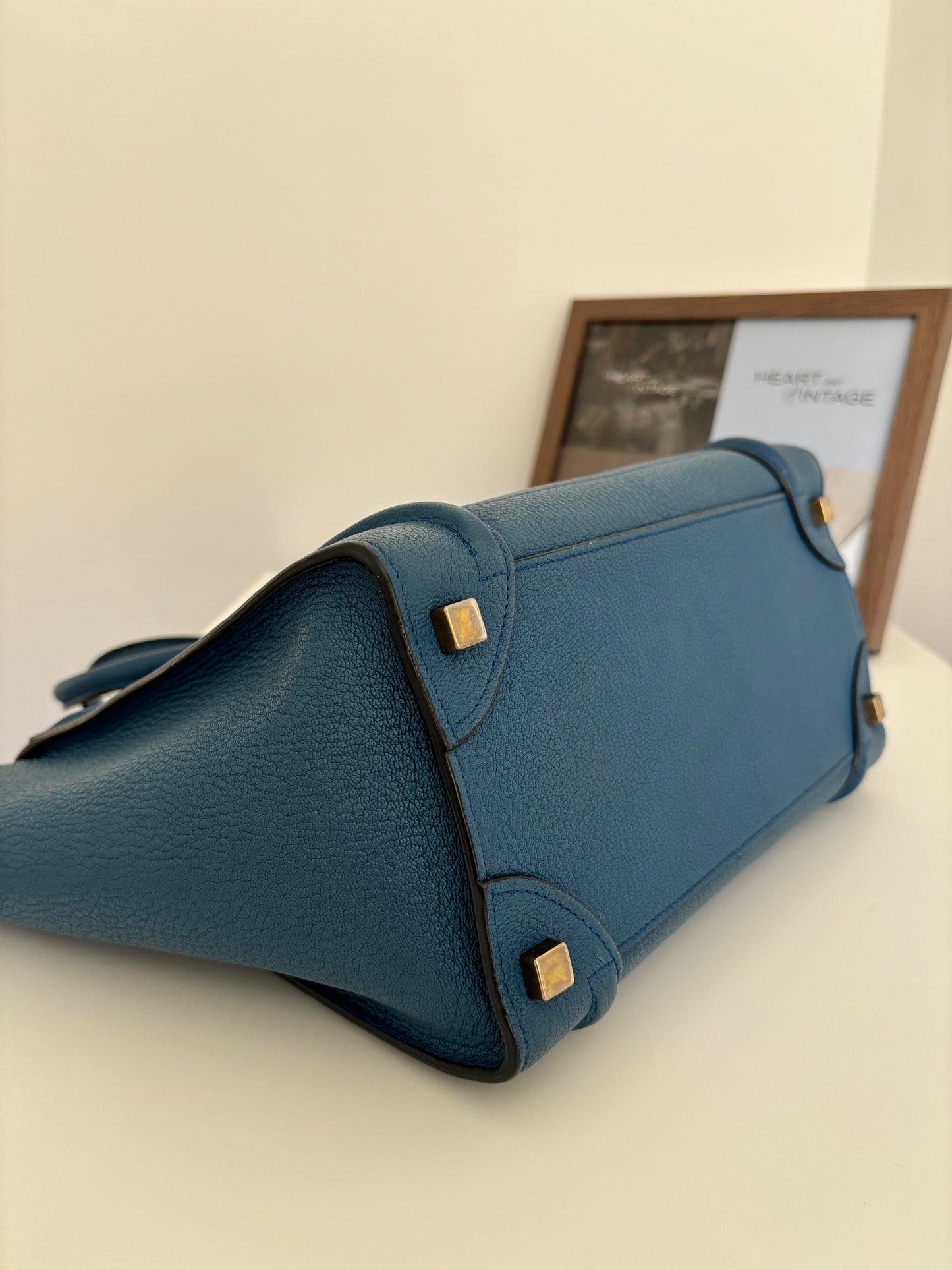 Celine Mini Luggage Tote in Blue Grained Leather
