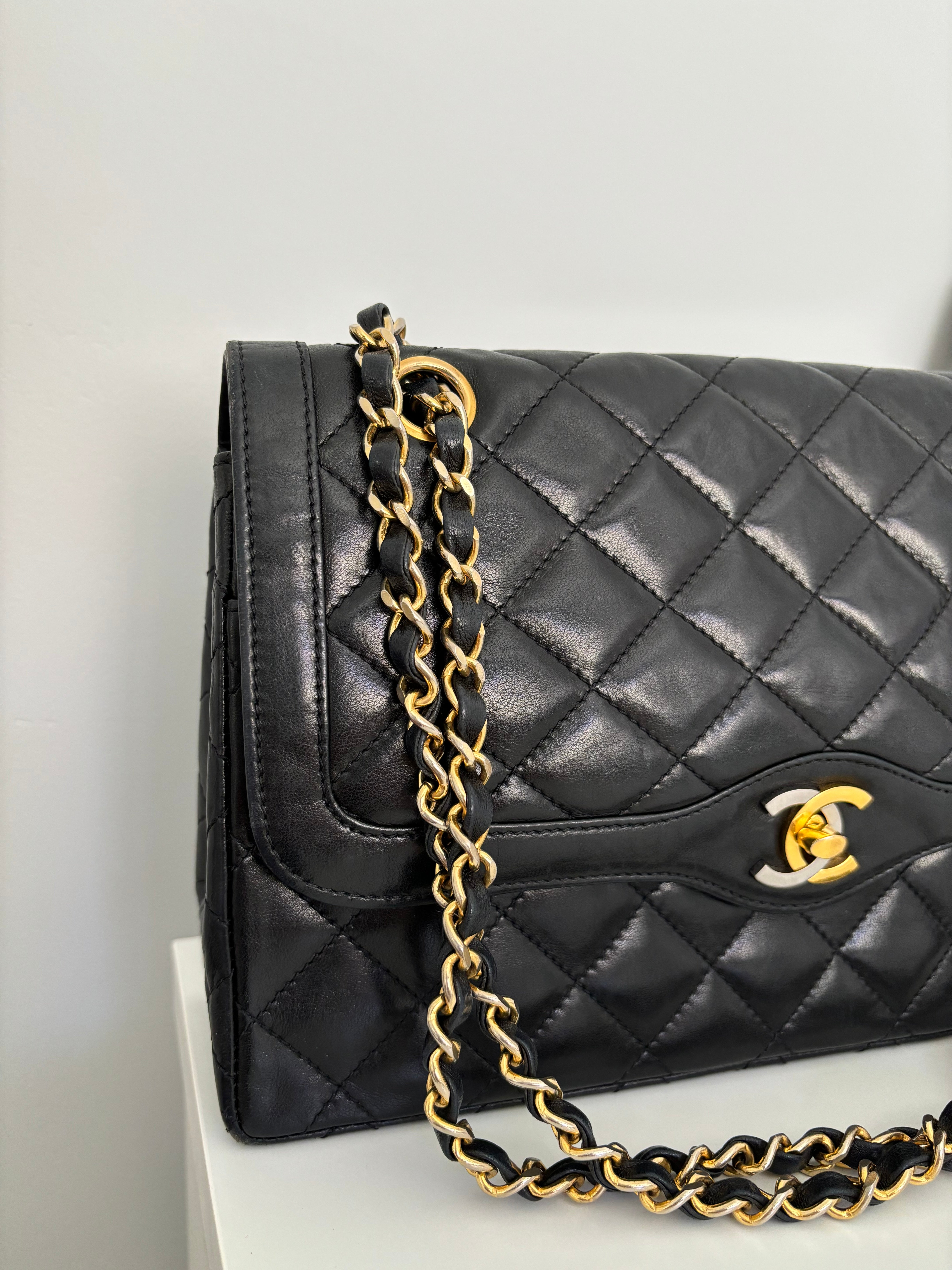 Chanel two tone flap bag sale