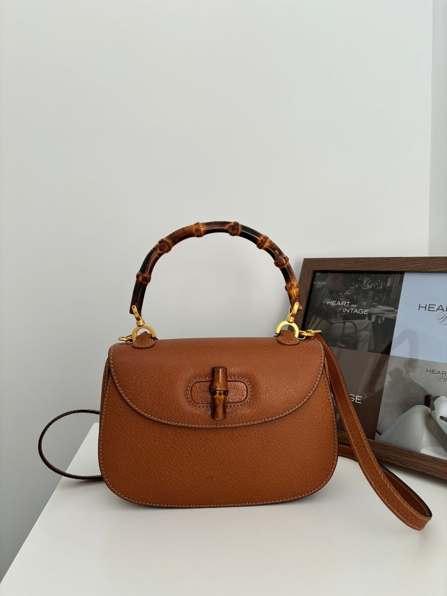 Gucci Bamboo 1947 Small Top handle in Brown grained leather