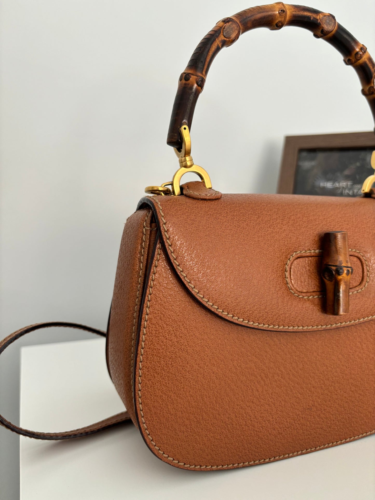 Gucci Bamboo 1947 Small Top handle in Brown grained leather