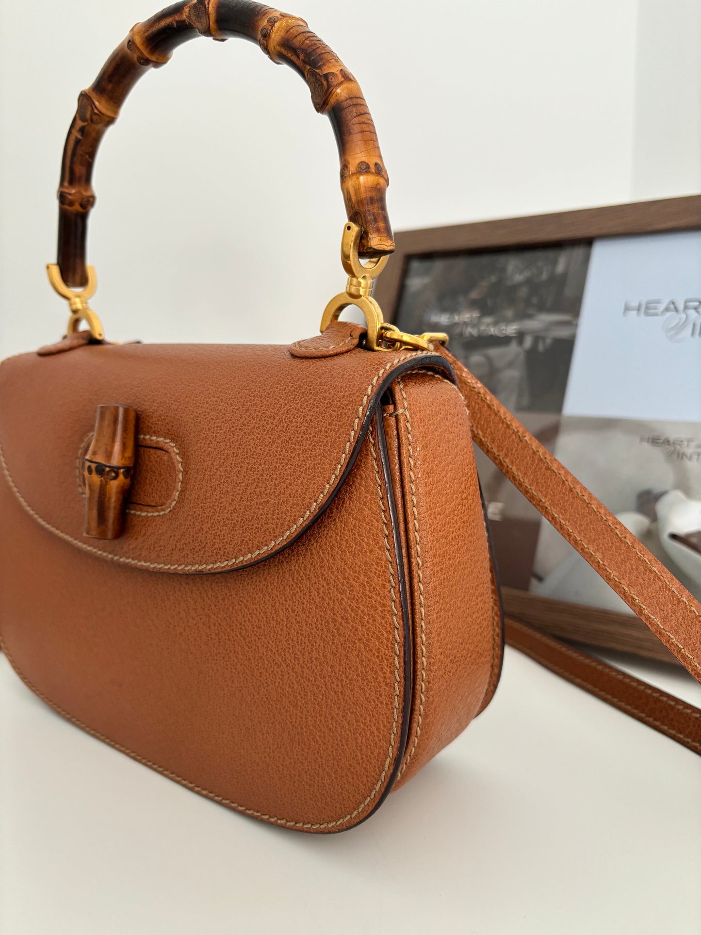 Gucci Bamboo 1947 Small Top handle in Brown grained leather