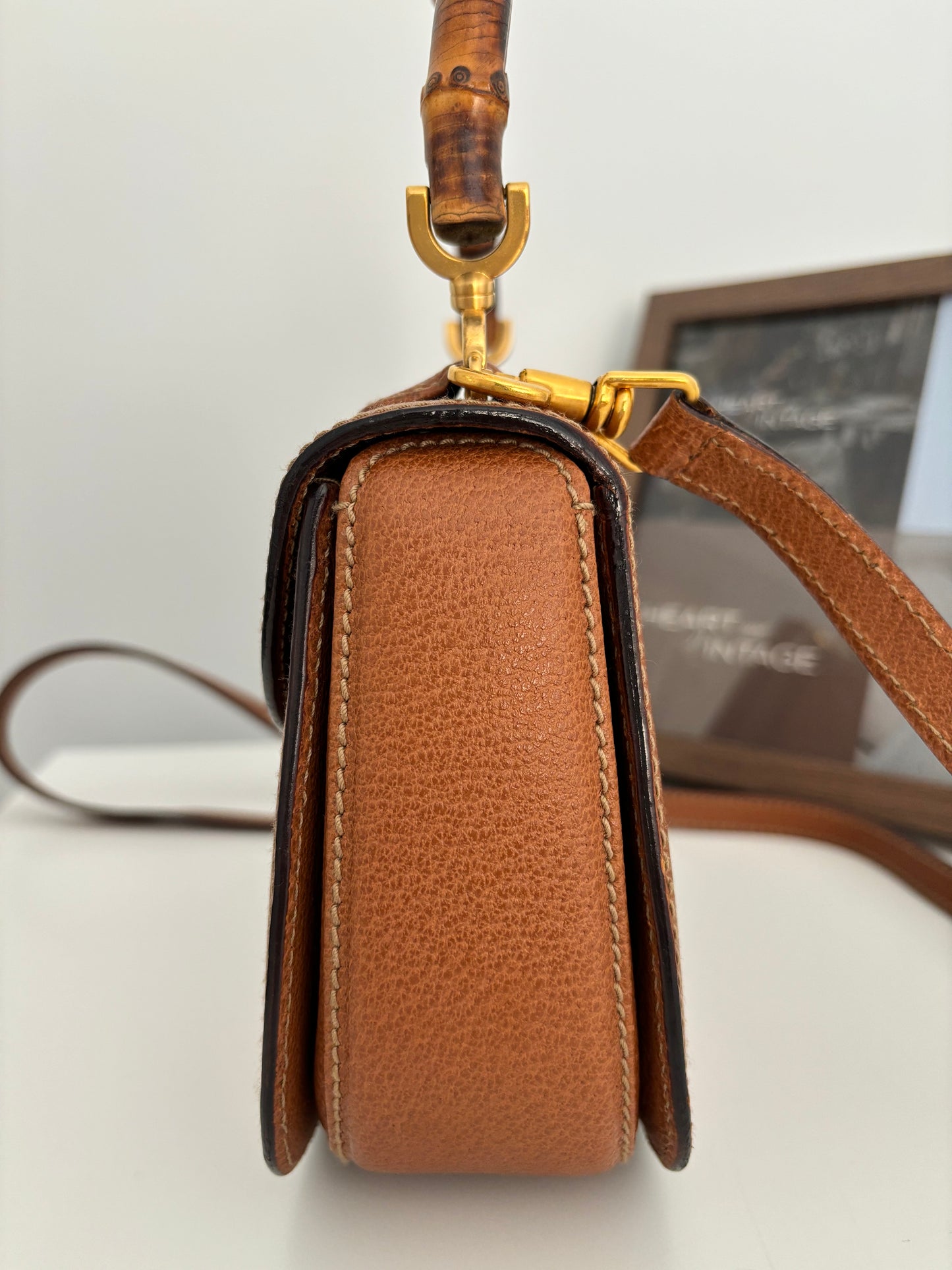 Gucci Bamboo 1947 Small Top handle in Brown grained leather