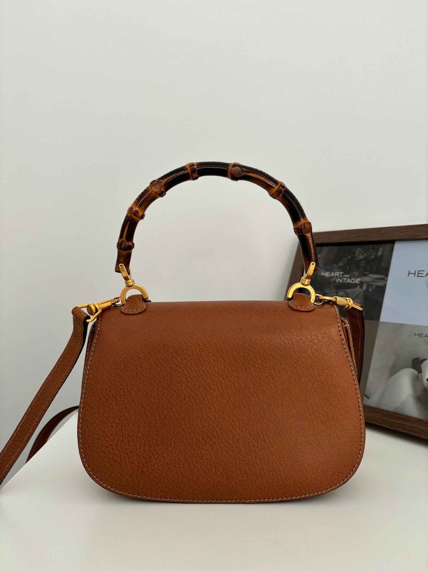 Gucci Bamboo 1947 Small Top handle in Brown grained leather