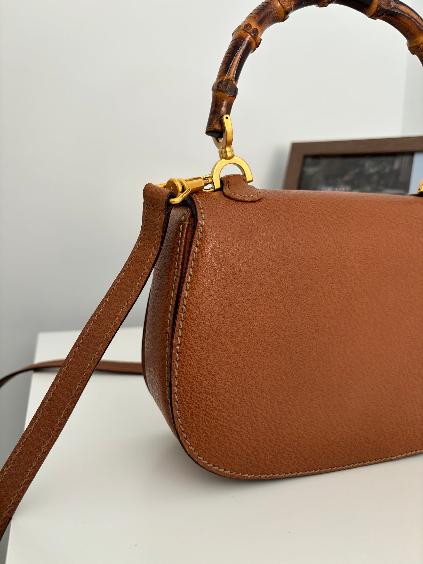 Gucci Bamboo 1947 Small Top handle in Brown grained leather