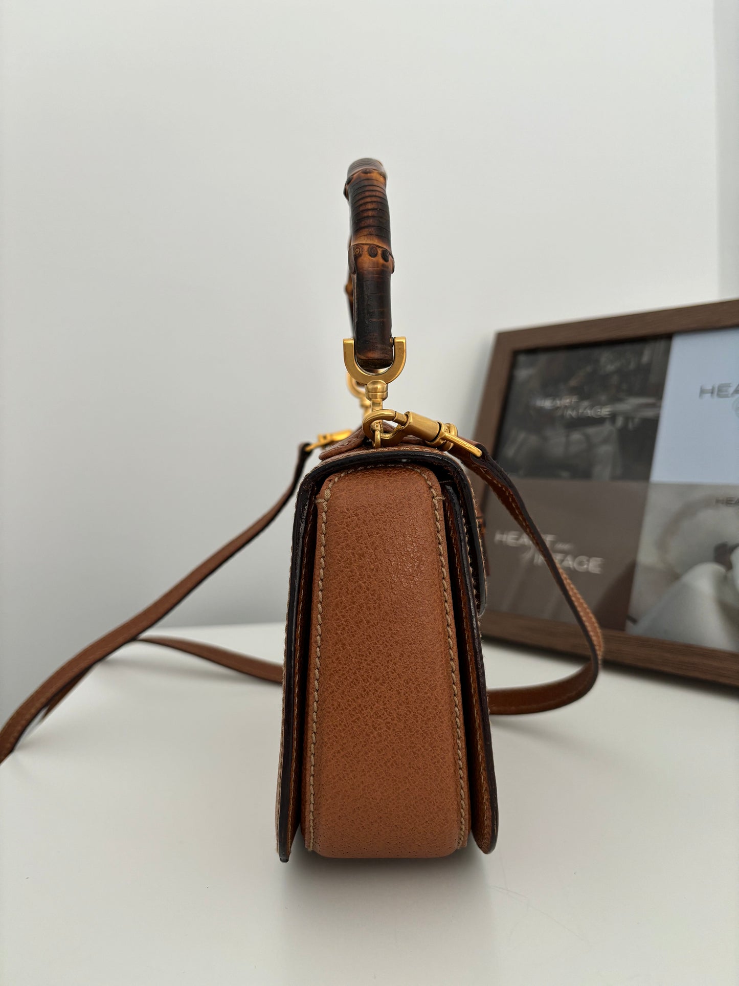 Gucci Bamboo 1947 Small Top handle in Brown grained leather