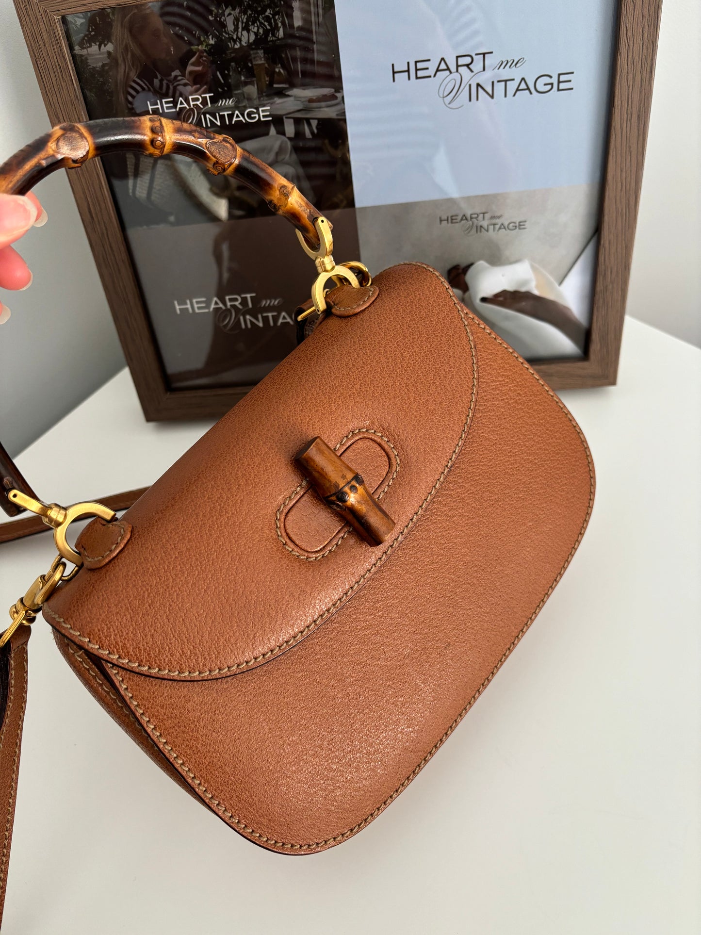 Gucci Bamboo 1947 Small Top handle in Brown grained leather