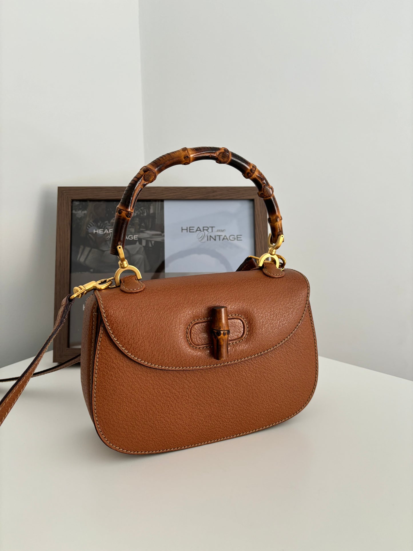 Gucci Bamboo 1947 Small Top handle in Brown grained leather