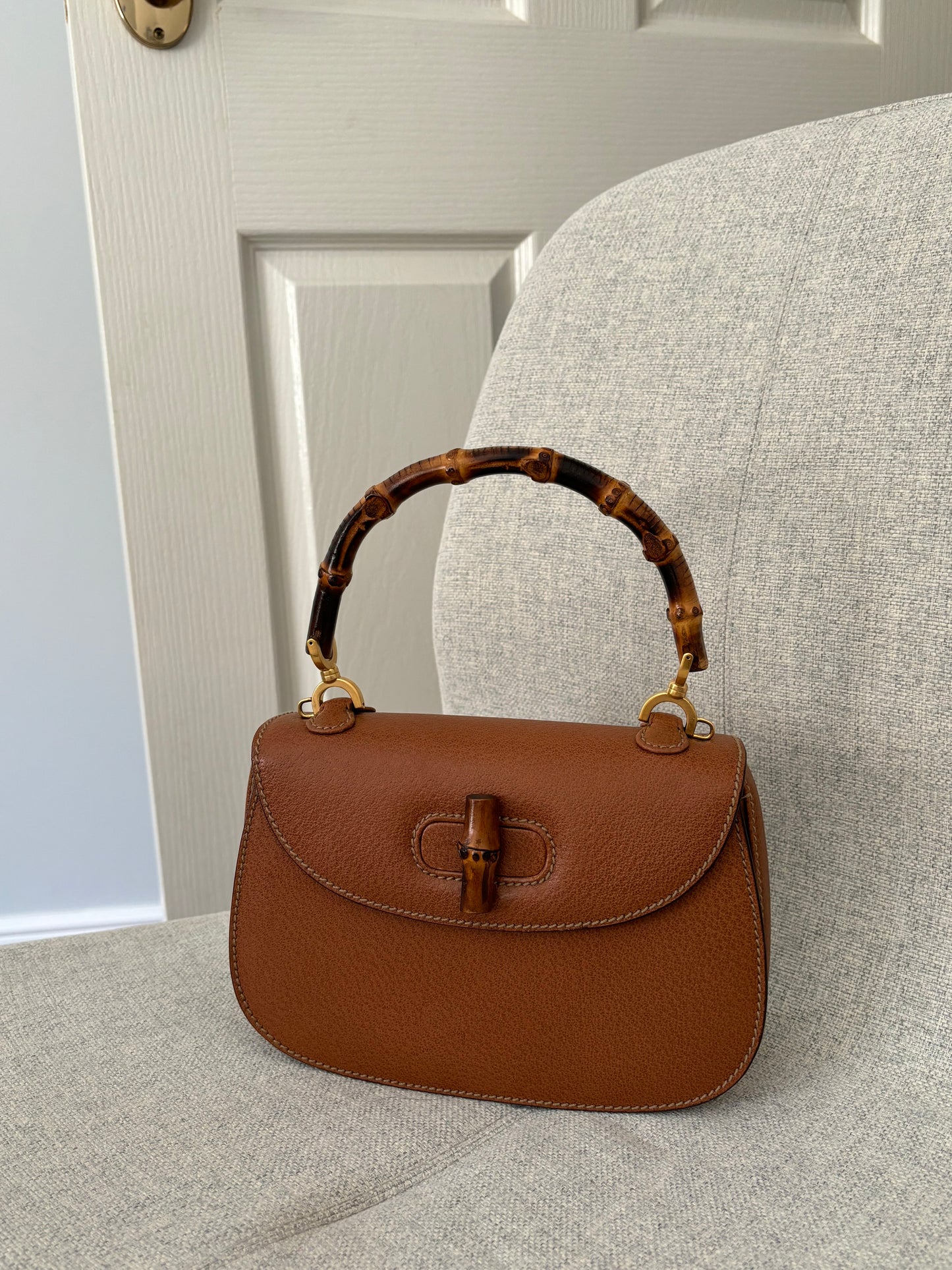 Gucci Bamboo 1947 Small Top handle in Brown grained leather