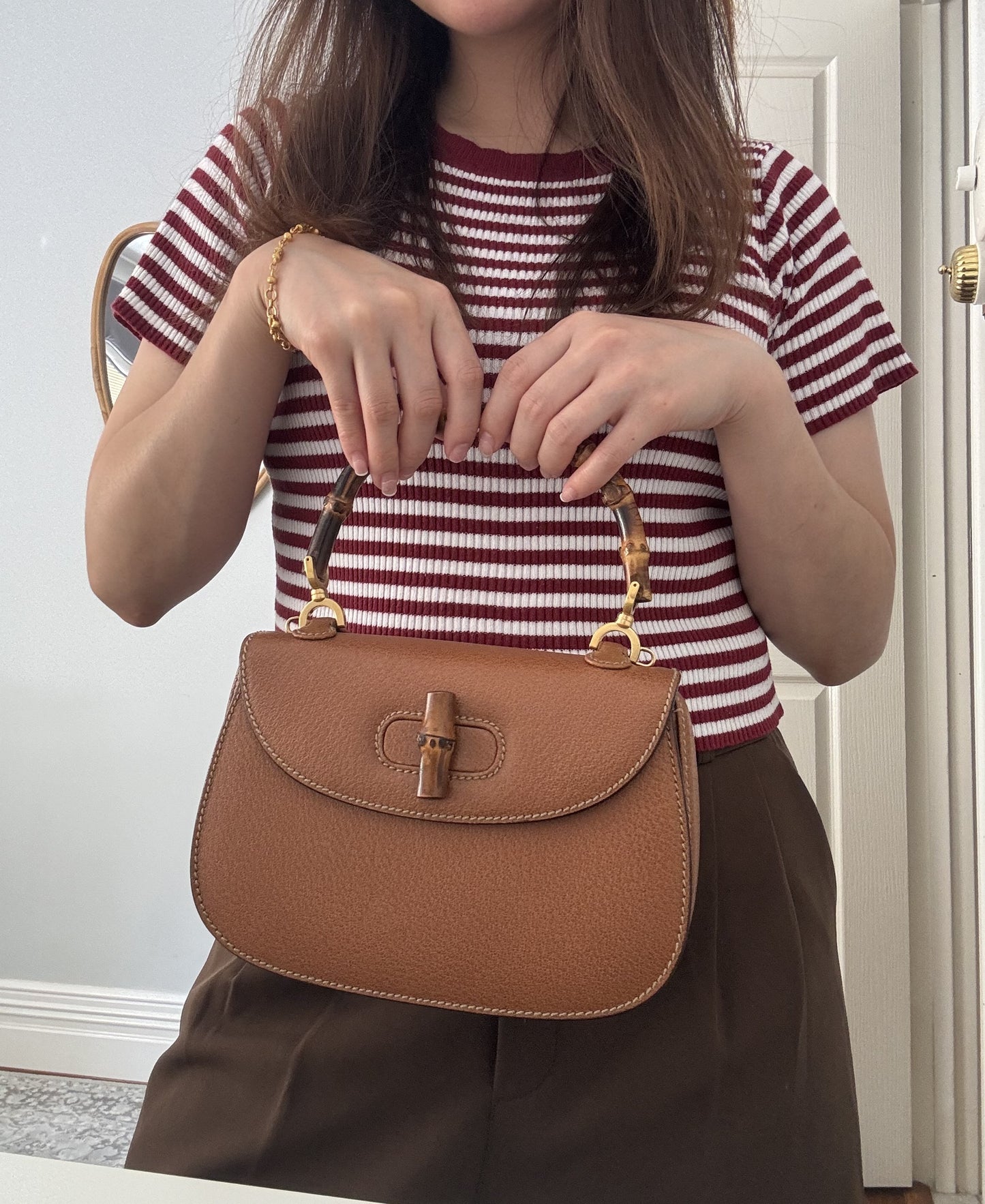 Gucci Bamboo 1947 Small Top handle in Brown grained leather