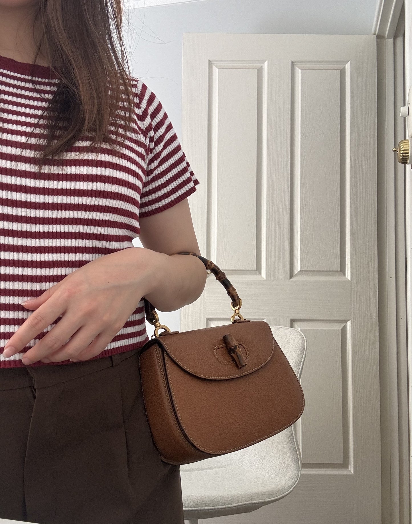 Gucci Bamboo 1947 Small Top handle in Brown grained leather