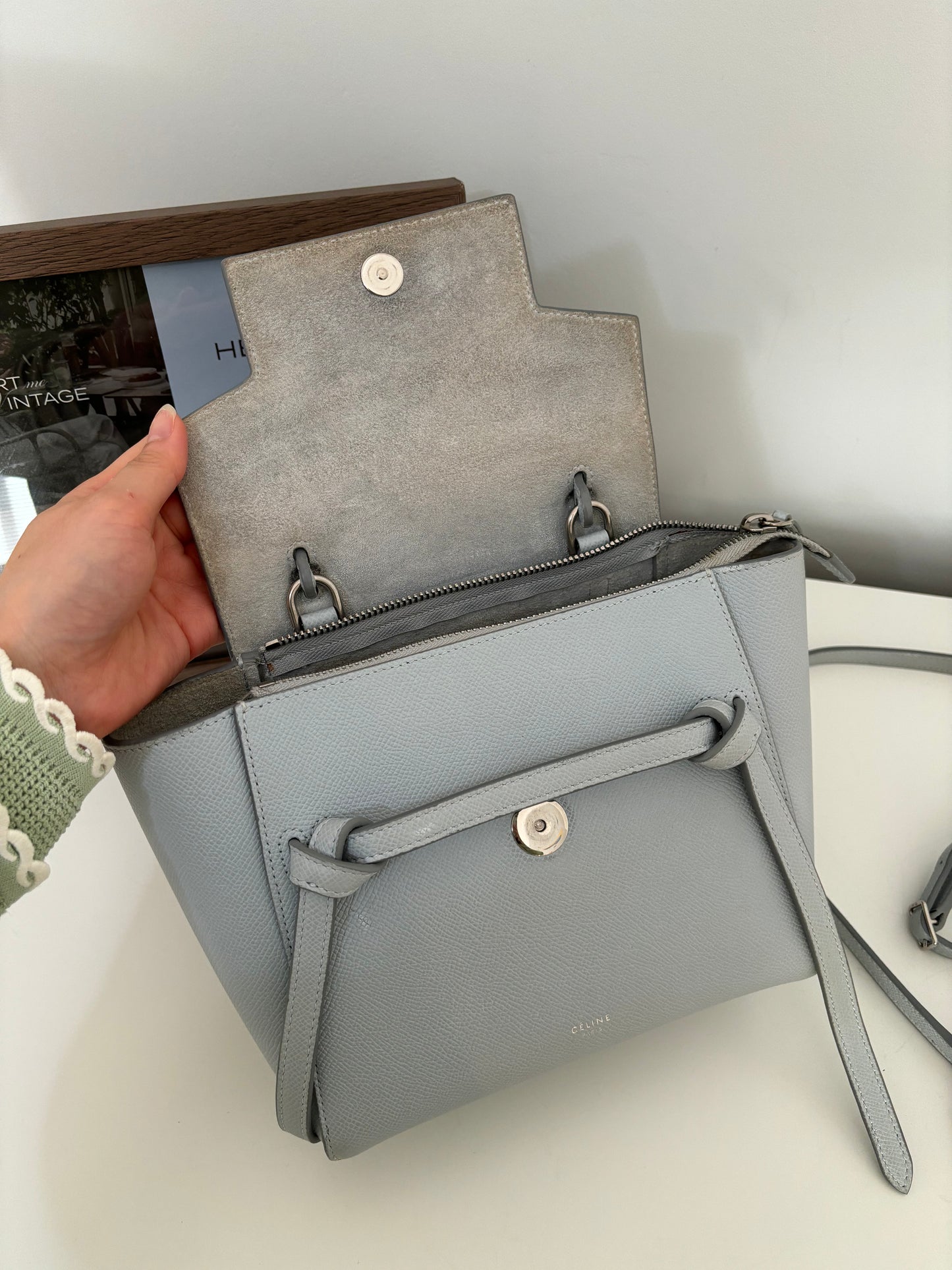 Celine Nano Belt Bag in Blue Grained Calfskin