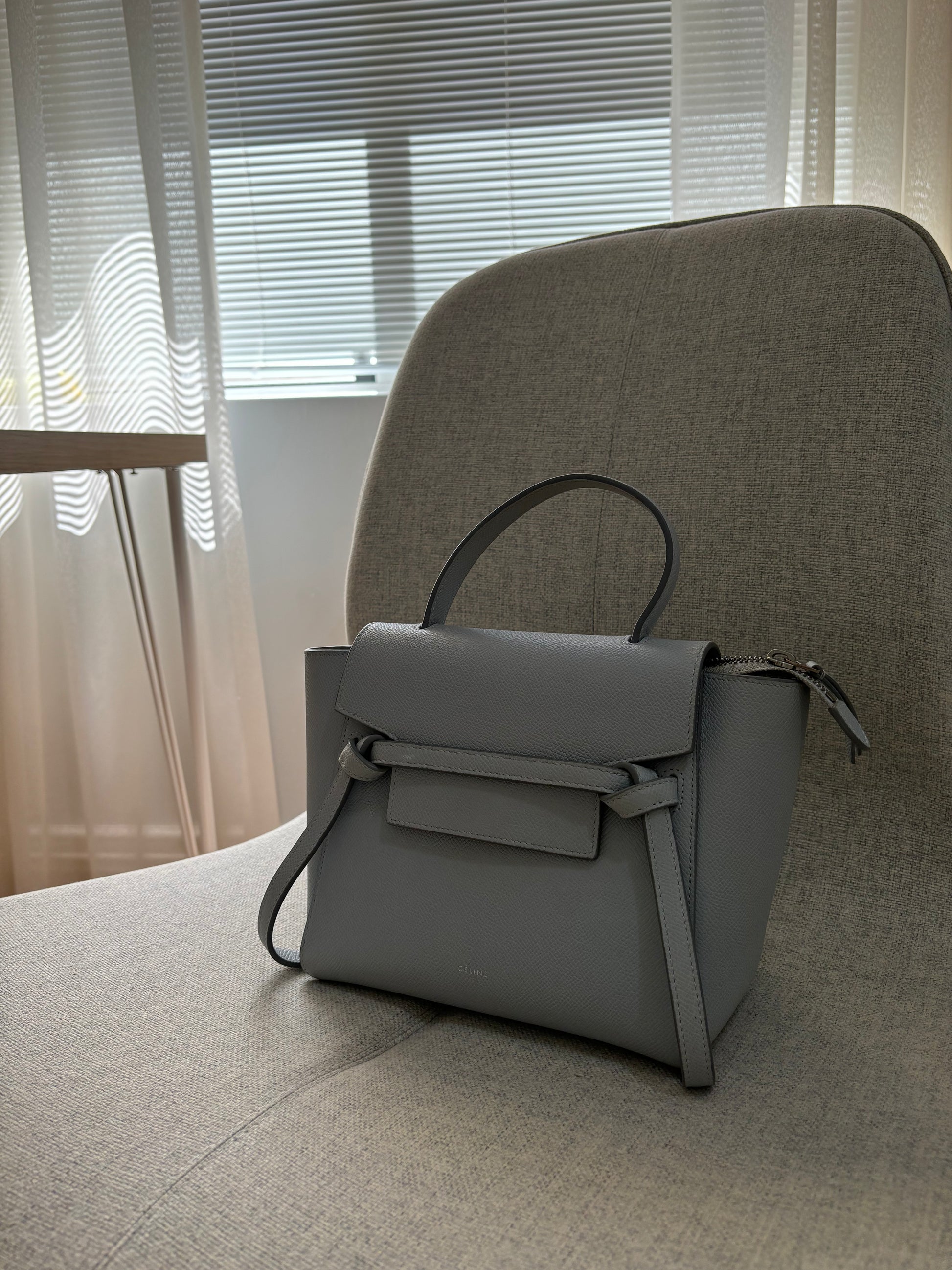 Celine Nano Belt Bag in Blue Grained Calfskin Heart Me Vintage