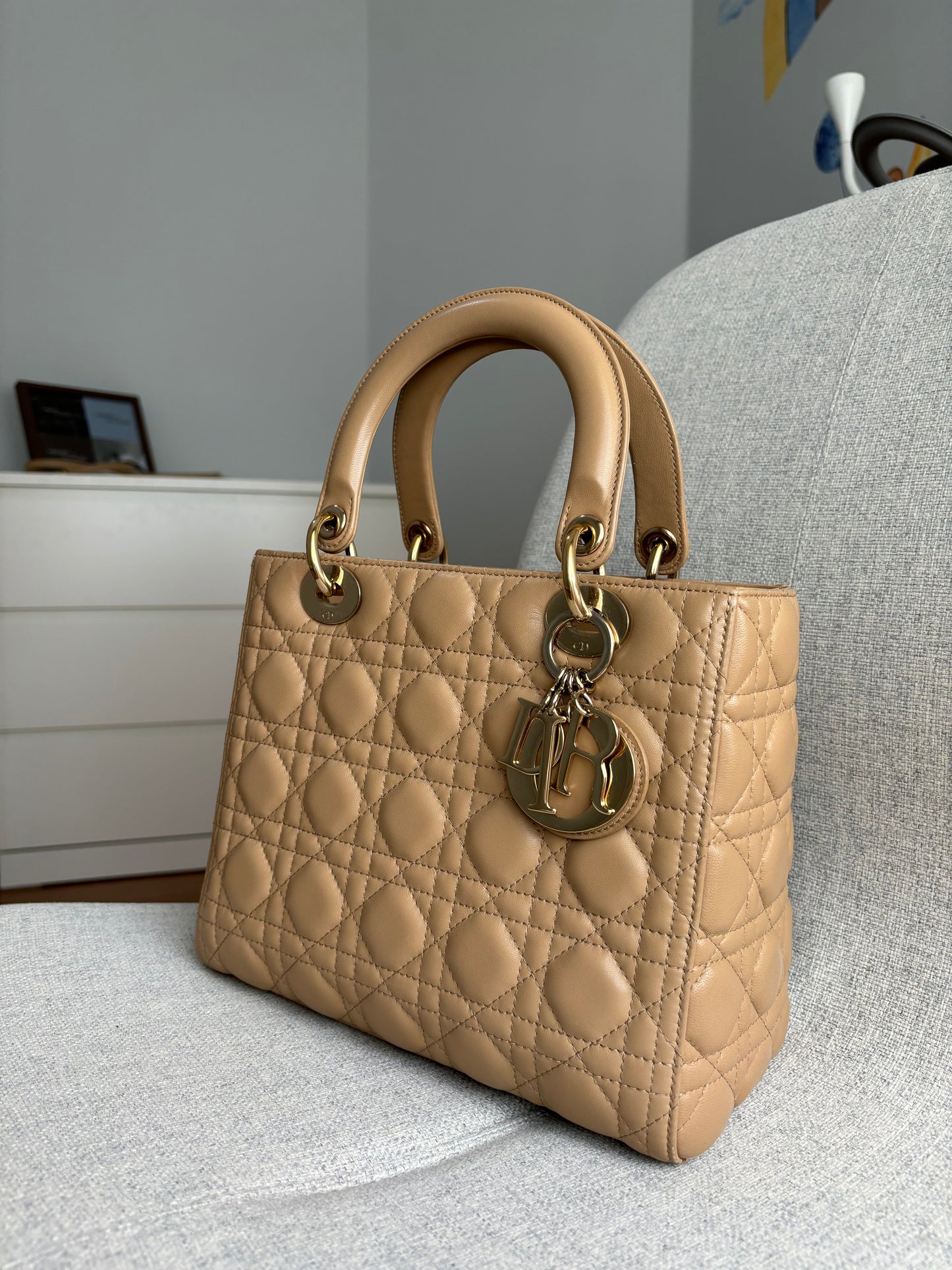 Lady Dior Medium in Biscuit Beige with LGHW