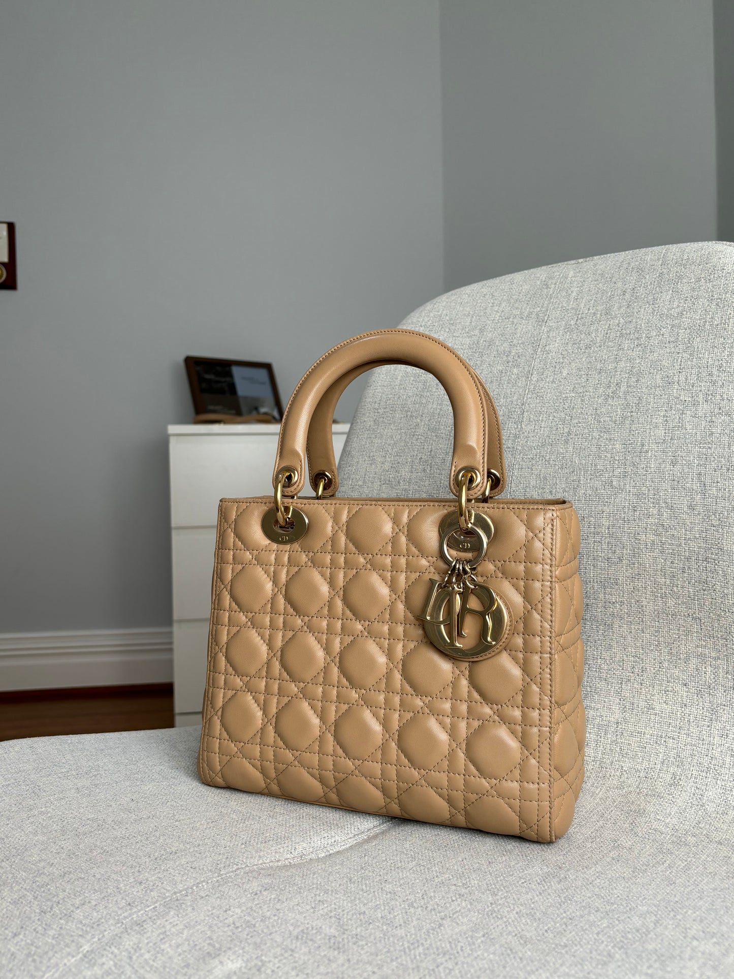 Lady Dior Medium in Biscuit Beige with LGHW