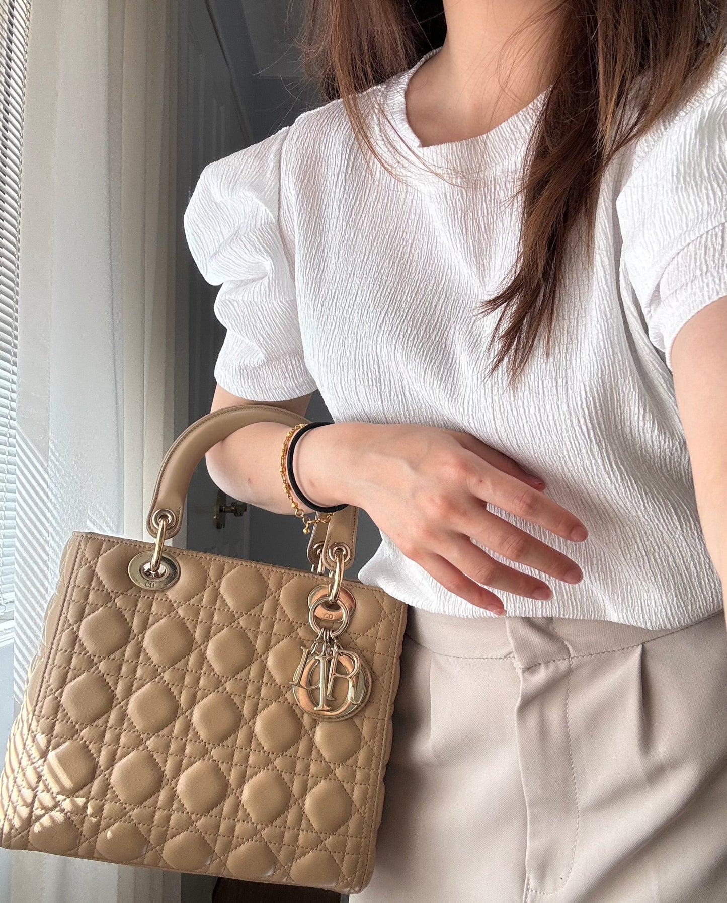 Lady Dior Medium in Biscuit Beige with LGHW