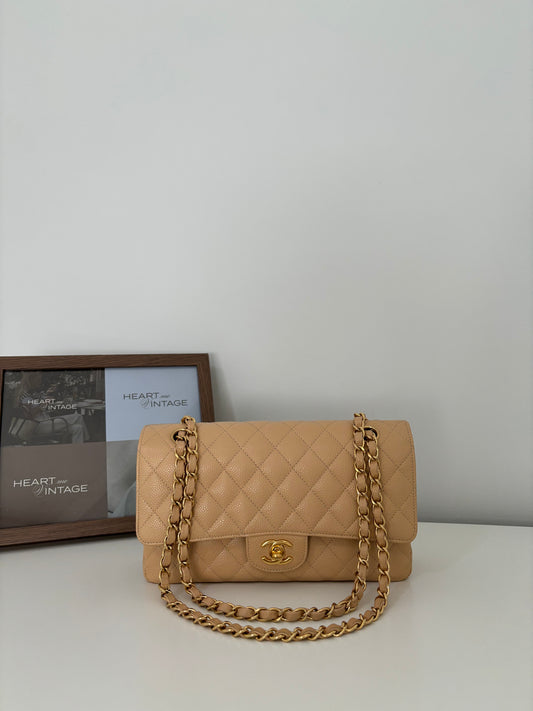 Chanel Medium Classic Flap in Caviar Beige Claire GHW