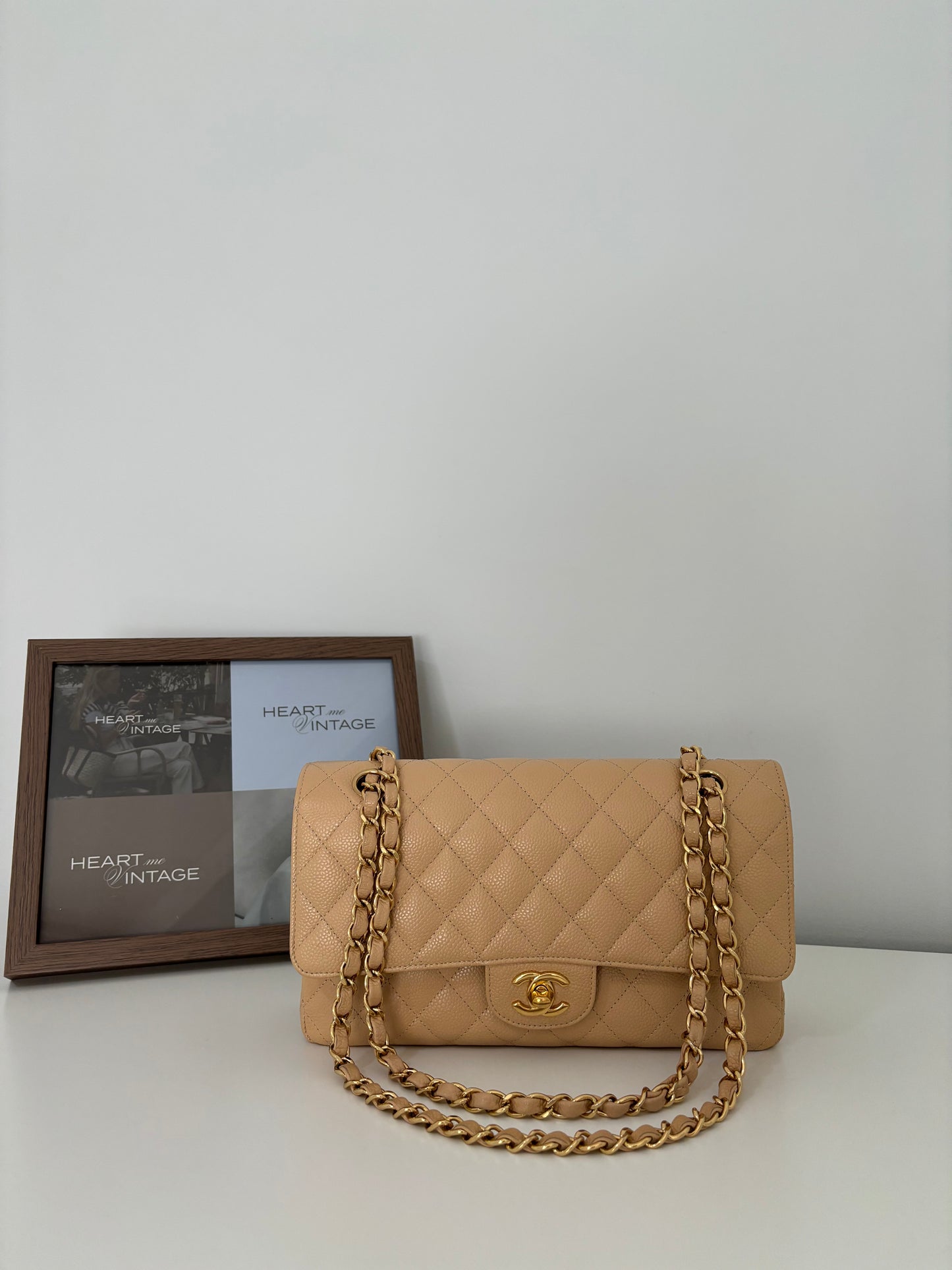 Chanel Medium Classic Flap in Caviar Beige Claire GHW