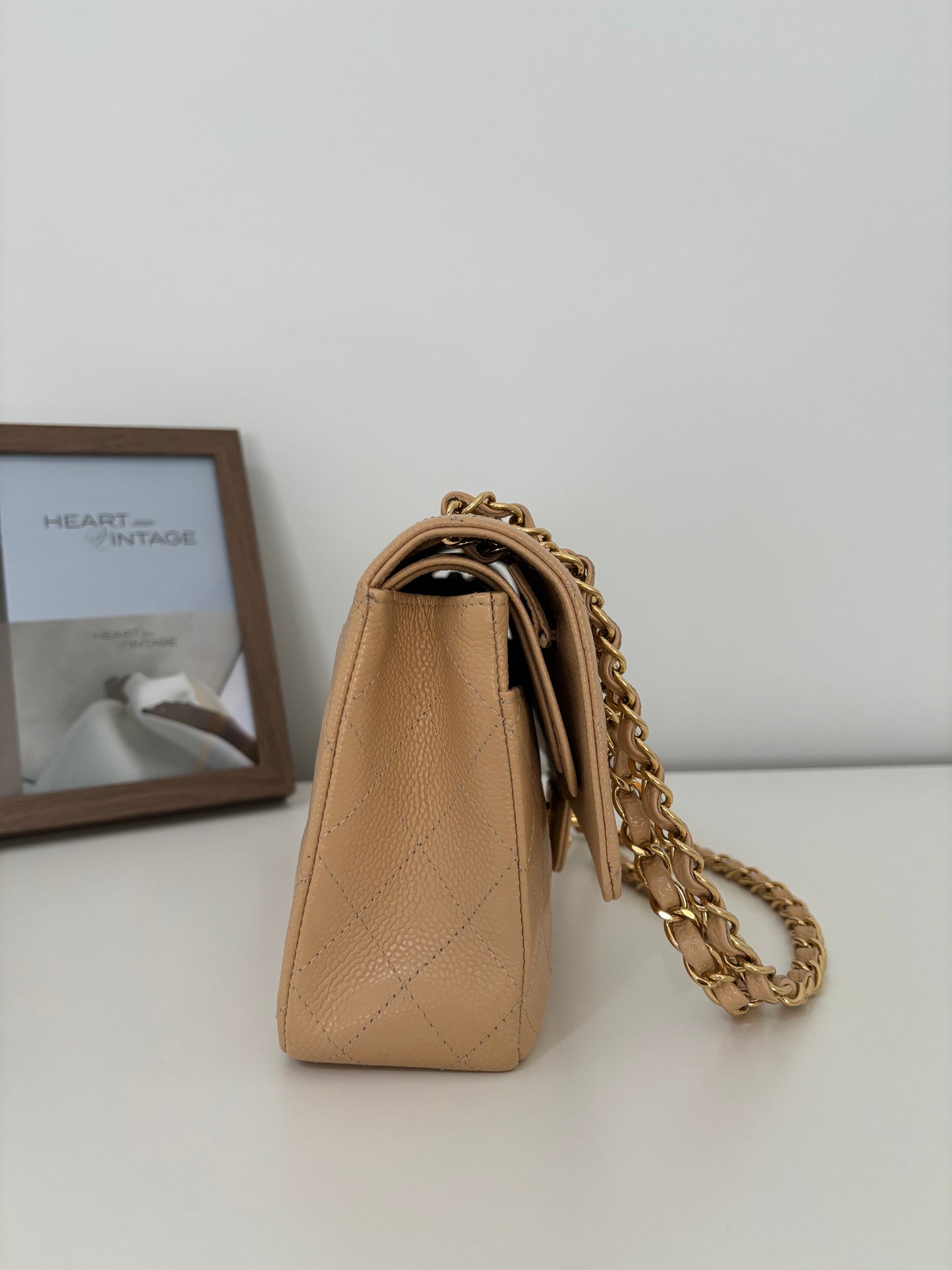 Chanel Medium Classic Flap in Caviar Beige Claire GHW