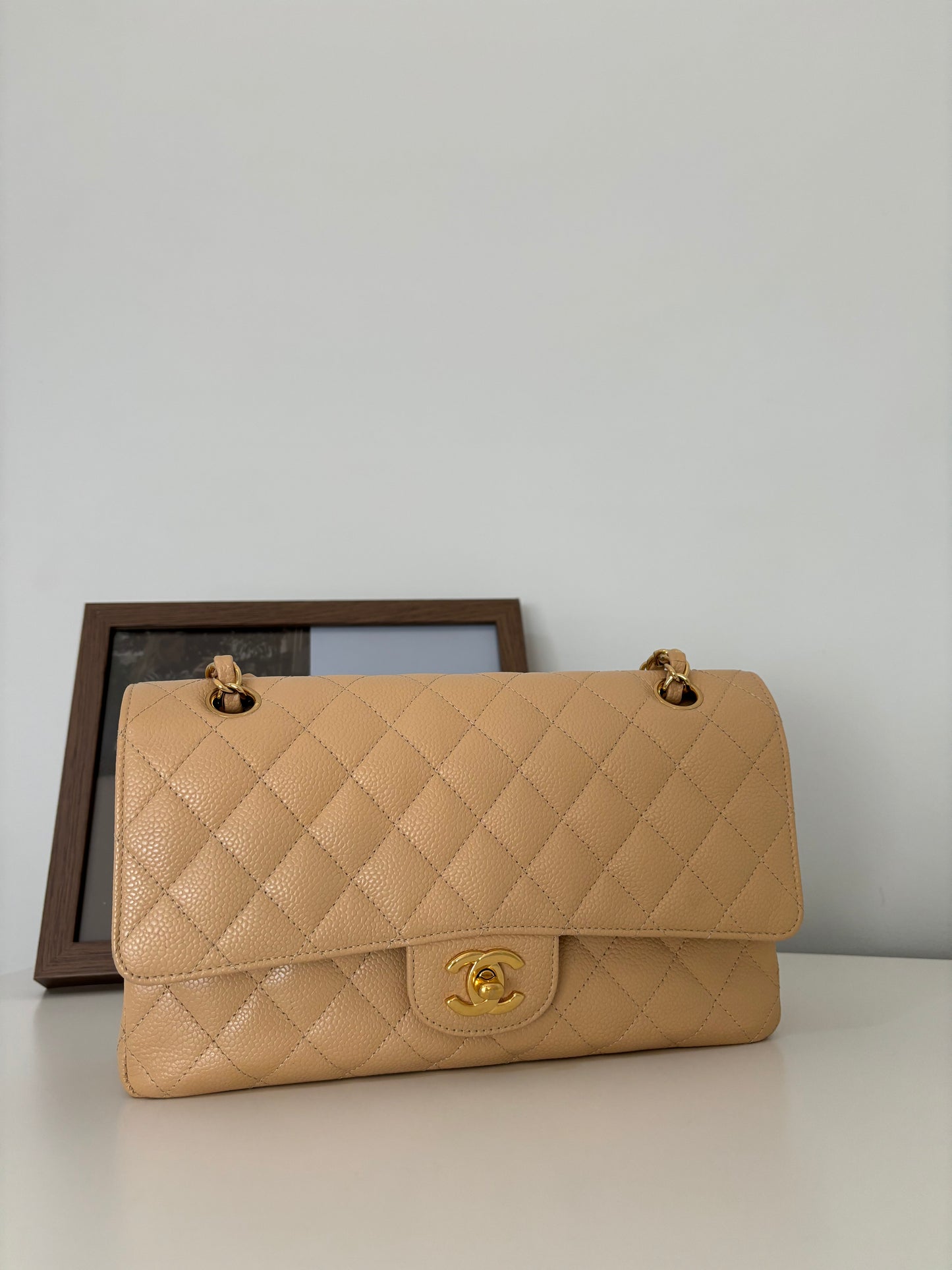 Chanel Medium Classic Flap in Caviar Beige Claire GHW