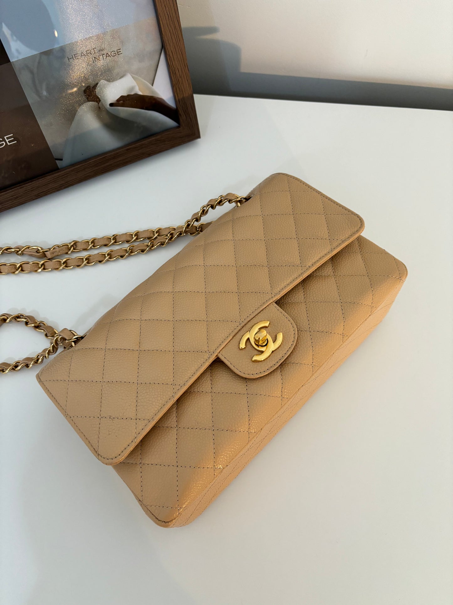 Chanel Medium Classic Flap in Caviar Beige Claire GHW