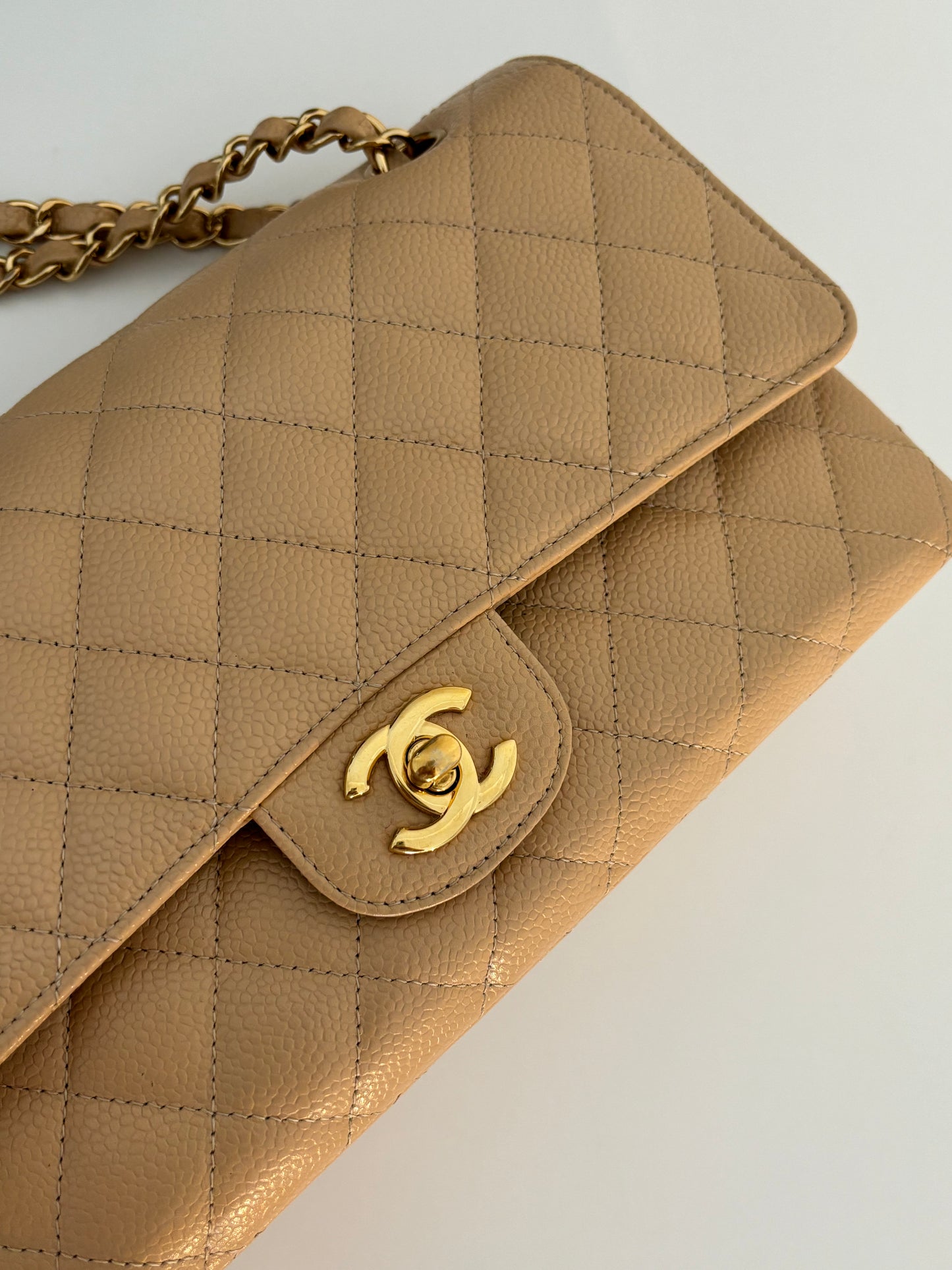 Chanel Medium Classic Flap in Caviar Beige Claire GHW