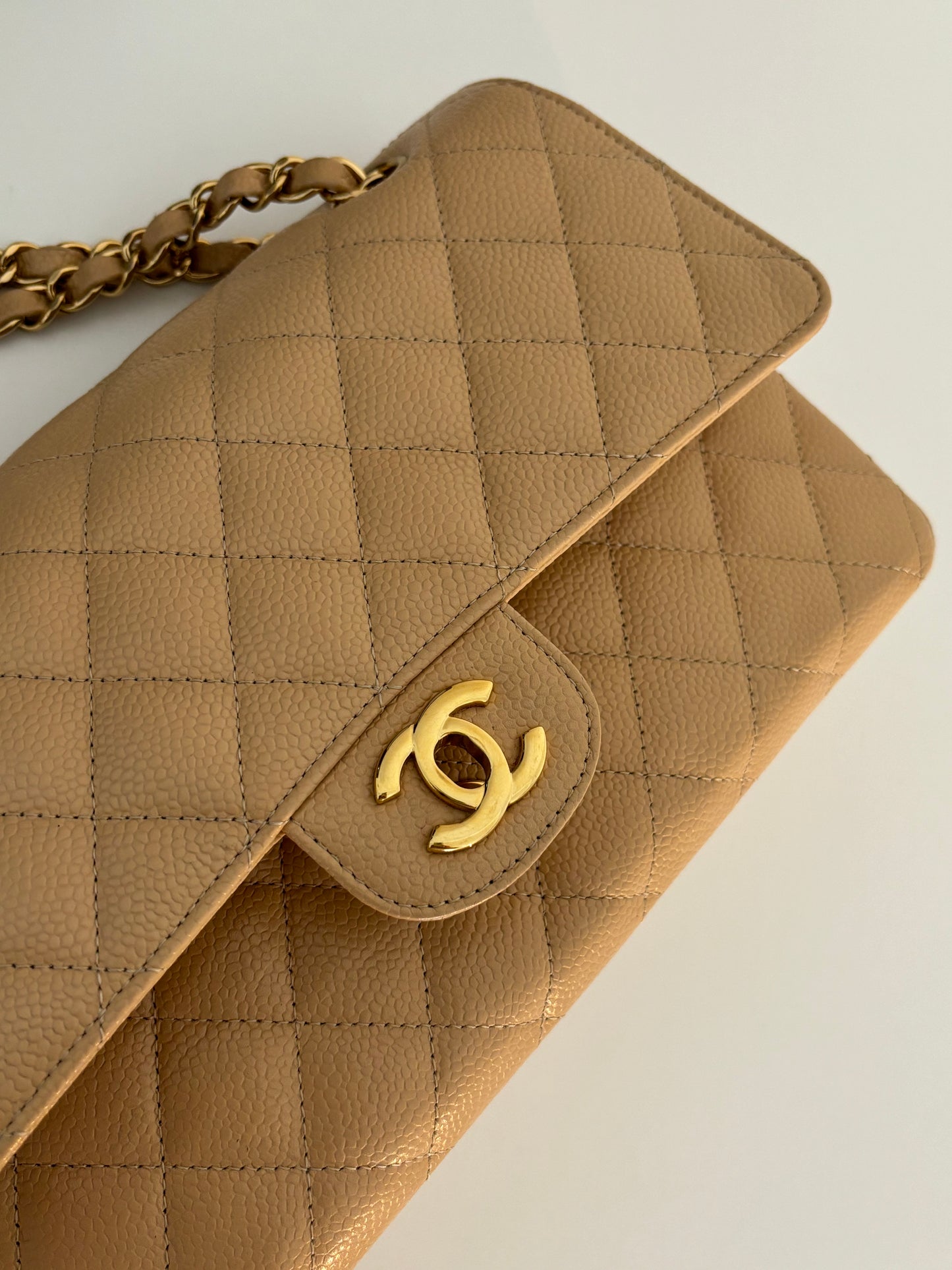 Chanel Medium Classic Flap in Caviar Beige Claire GHW