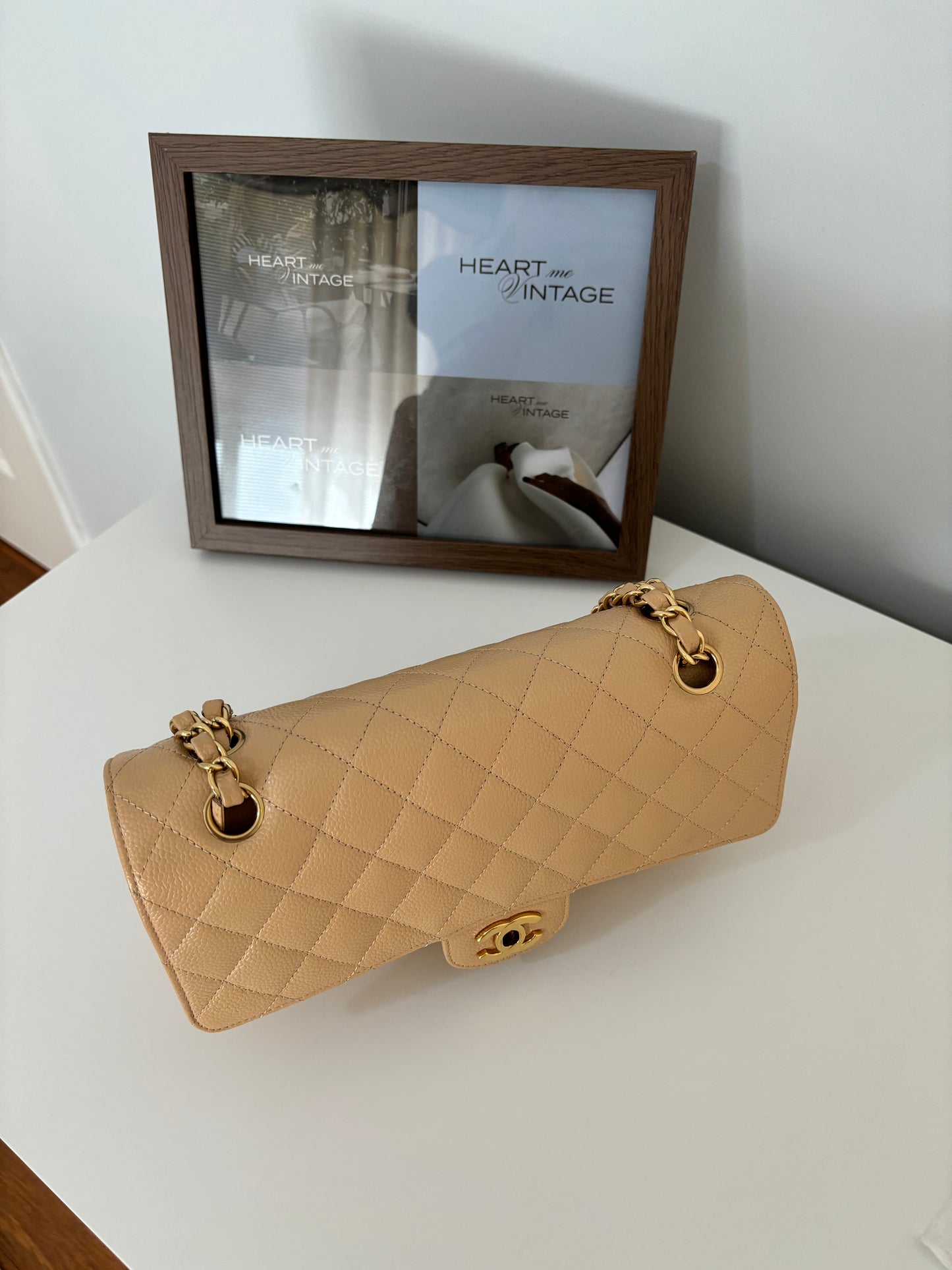 Chanel Medium Classic Flap in Caviar Beige Claire GHW