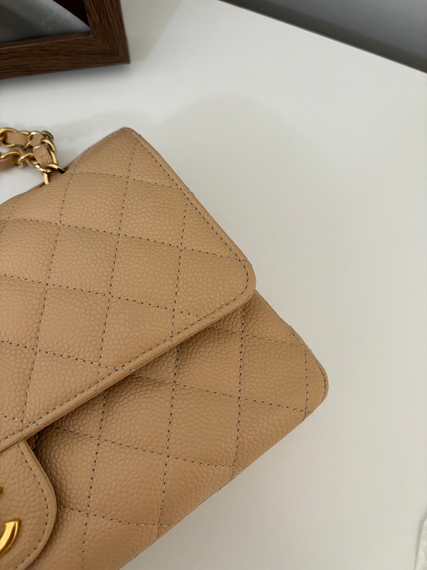 Chanel Medium Classic Flap in Caviar Beige Claire GHW