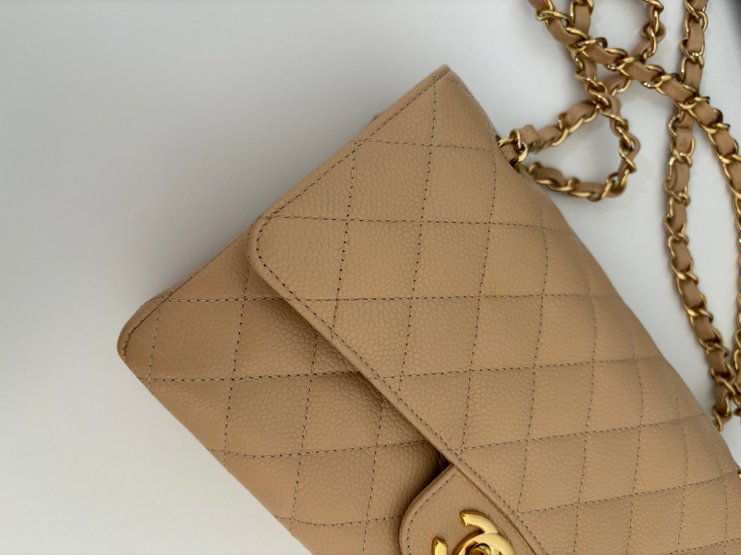 Chanel Medium Classic Flap in Caviar Beige Claire GHW