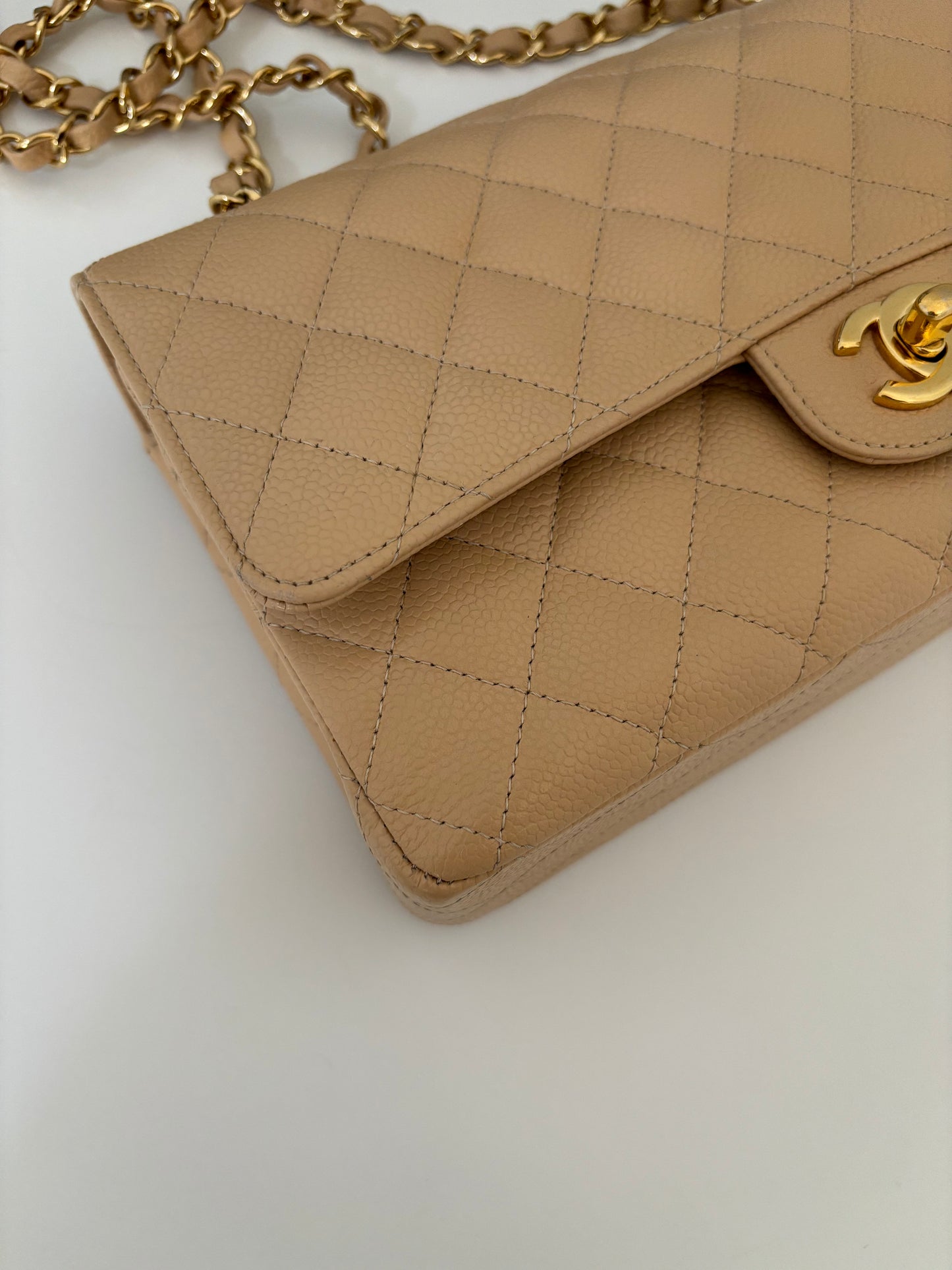 Chanel Medium Classic Flap in Caviar Beige Claire GHW