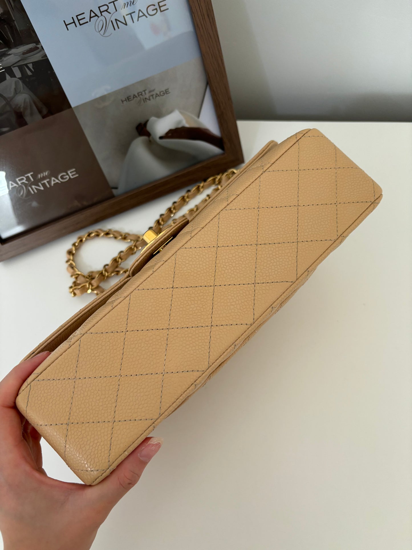 Chanel Medium Classic Flap in Caviar Beige Claire GHW