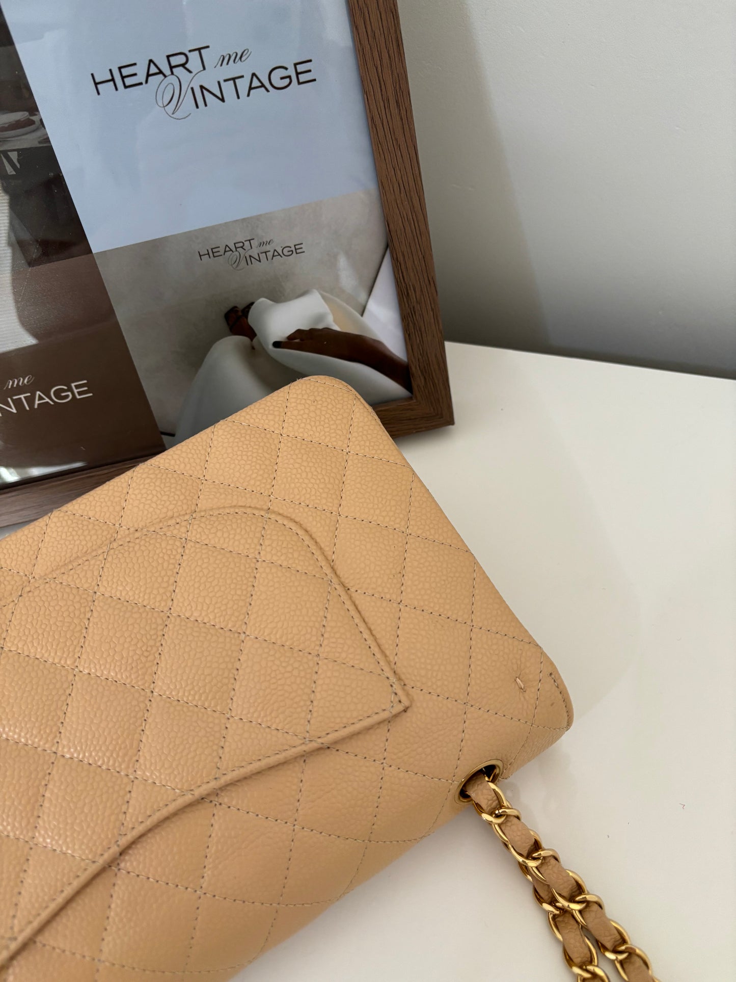 Chanel Medium Classic Flap in Caviar Beige Claire GHW