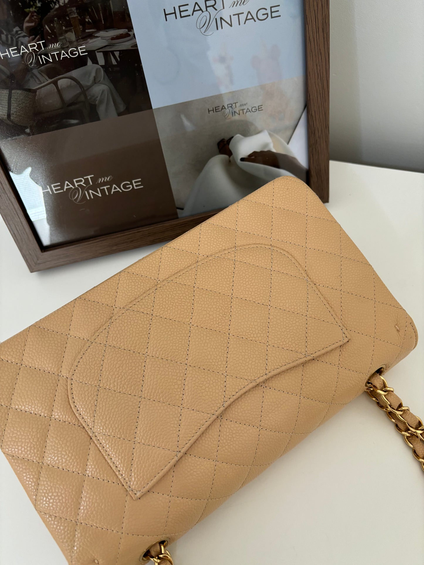 Chanel Medium Classic Flap in Caviar Beige Claire GHW