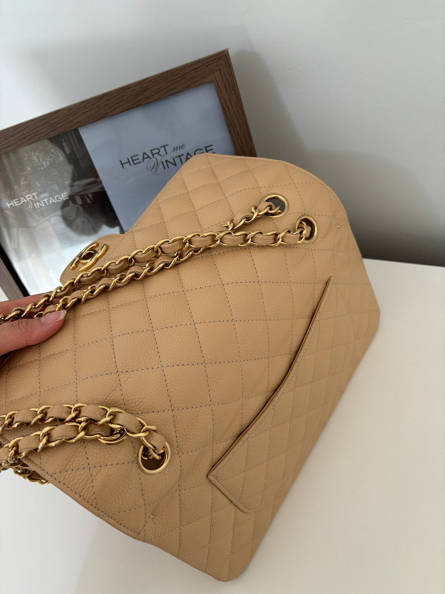 Chanel Medium Classic Flap in Caviar Beige Claire GHW