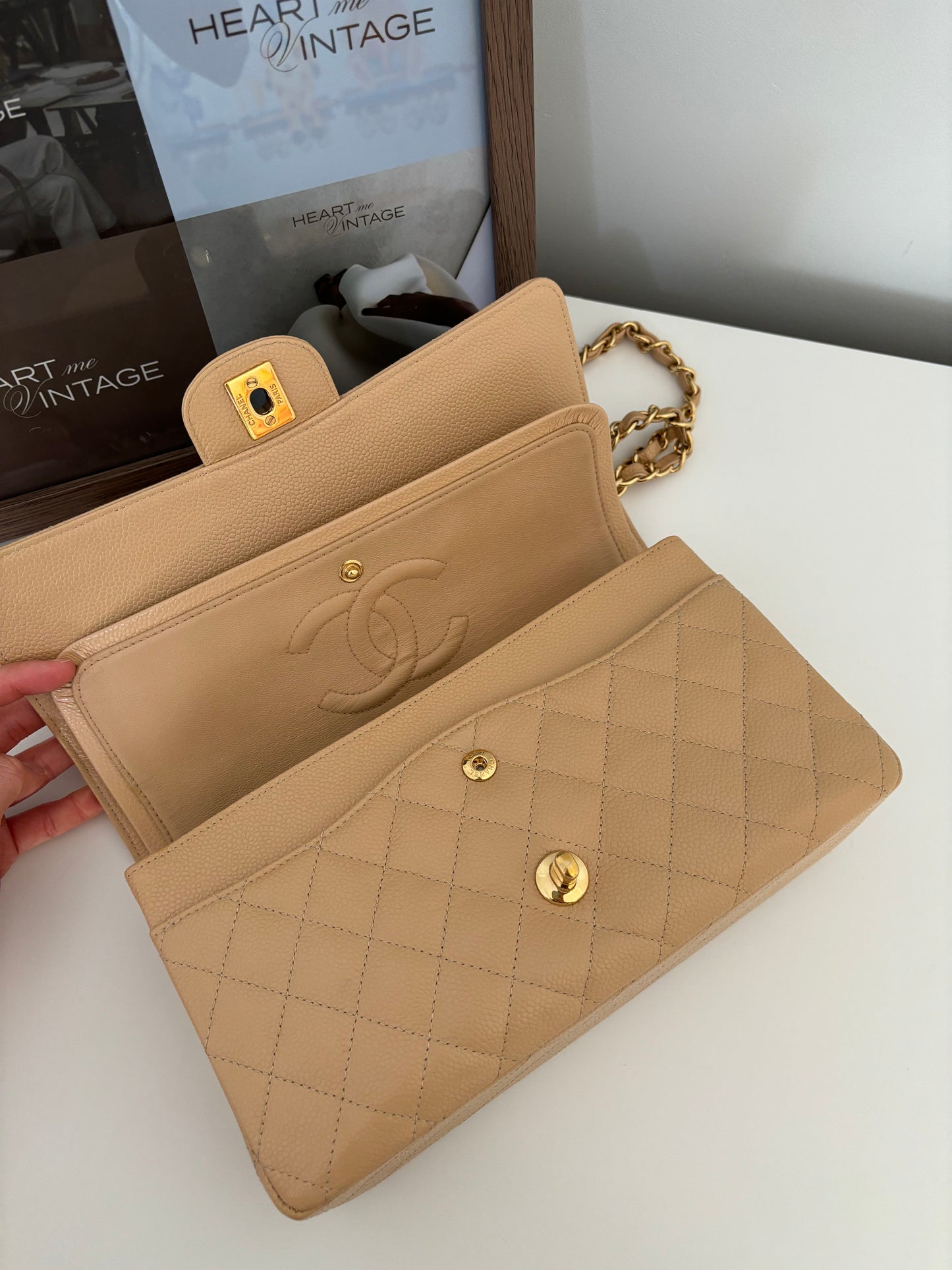 Chanel Medium Classic Flap in Caviar Beige Claire GHW