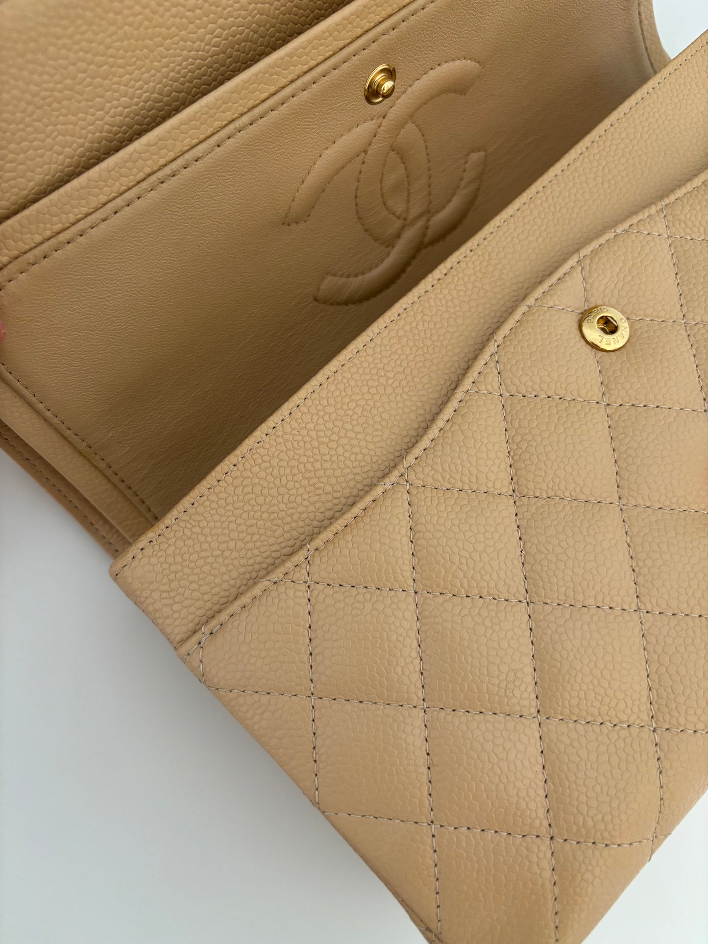 Chanel Medium Classic Flap in Caviar Beige Claire GHW