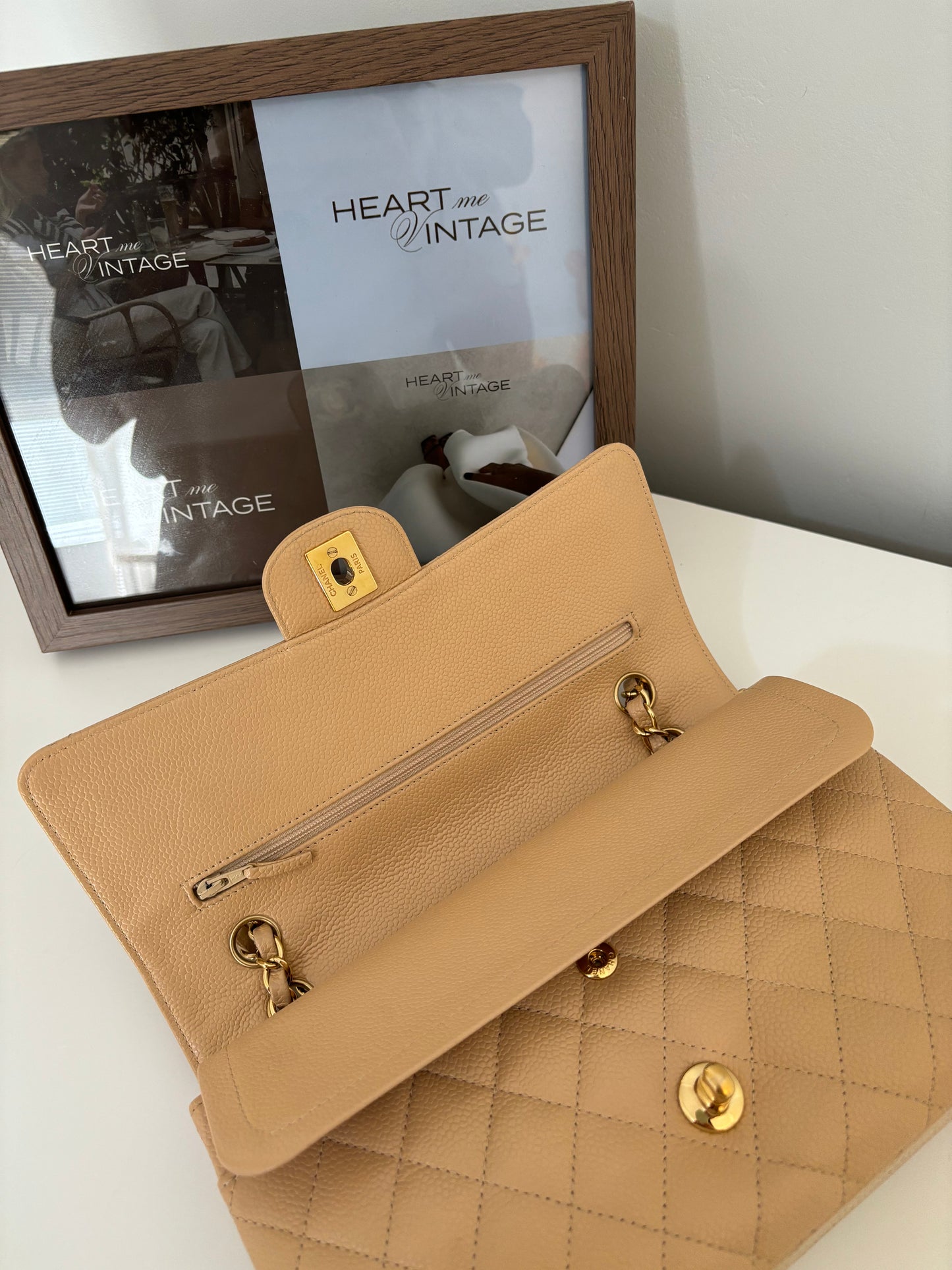 Chanel Medium Classic Flap in Caviar Beige Claire GHW