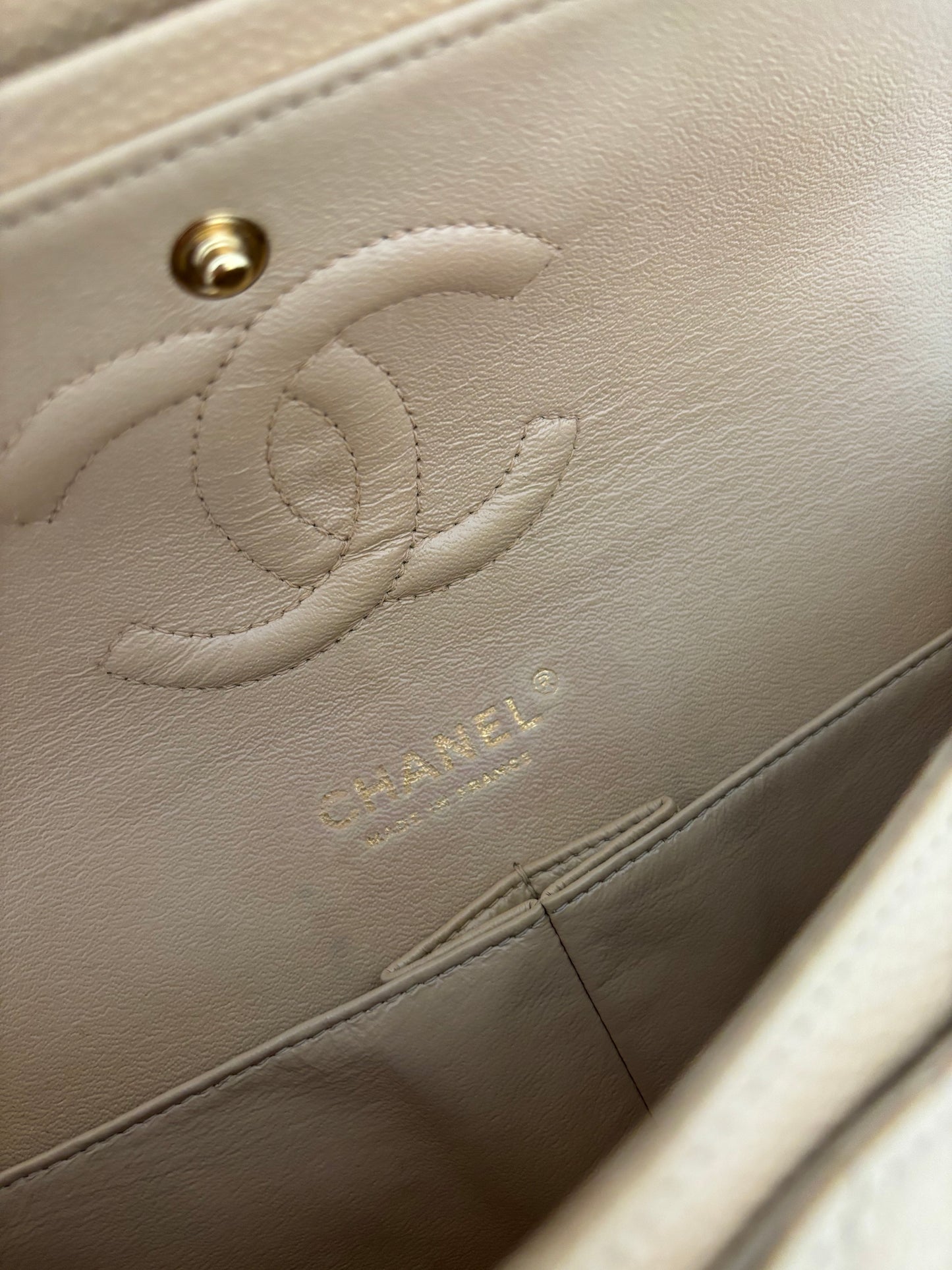 Chanel Medium Classic Flap in Caviar Beige Claire GHW